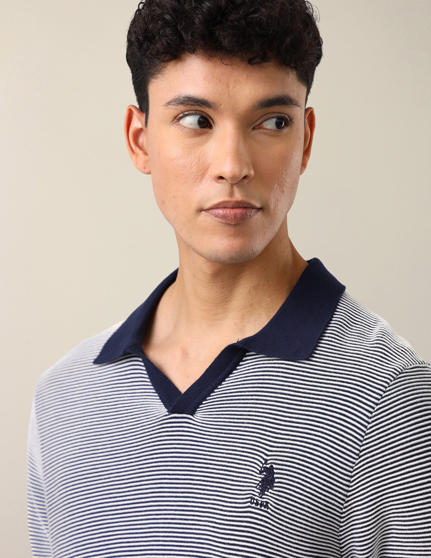 Horizontal Striped Patterned Knit Slim Fit Polo Shirt Navy - U.S. Polo Assn. India | Large