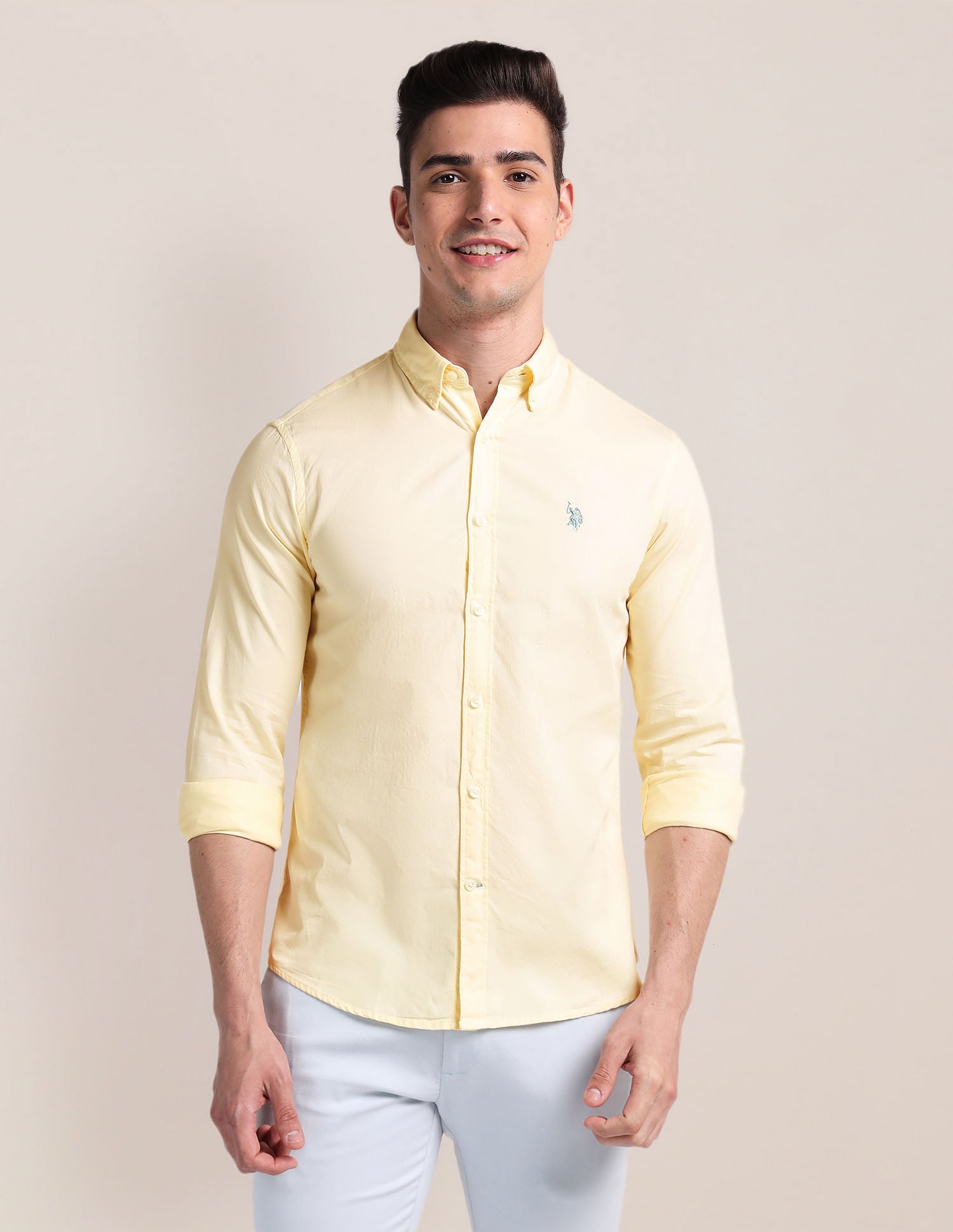 Premium Cotton Twill Shirt Yellow - U.S. Polo Assn. India | Large