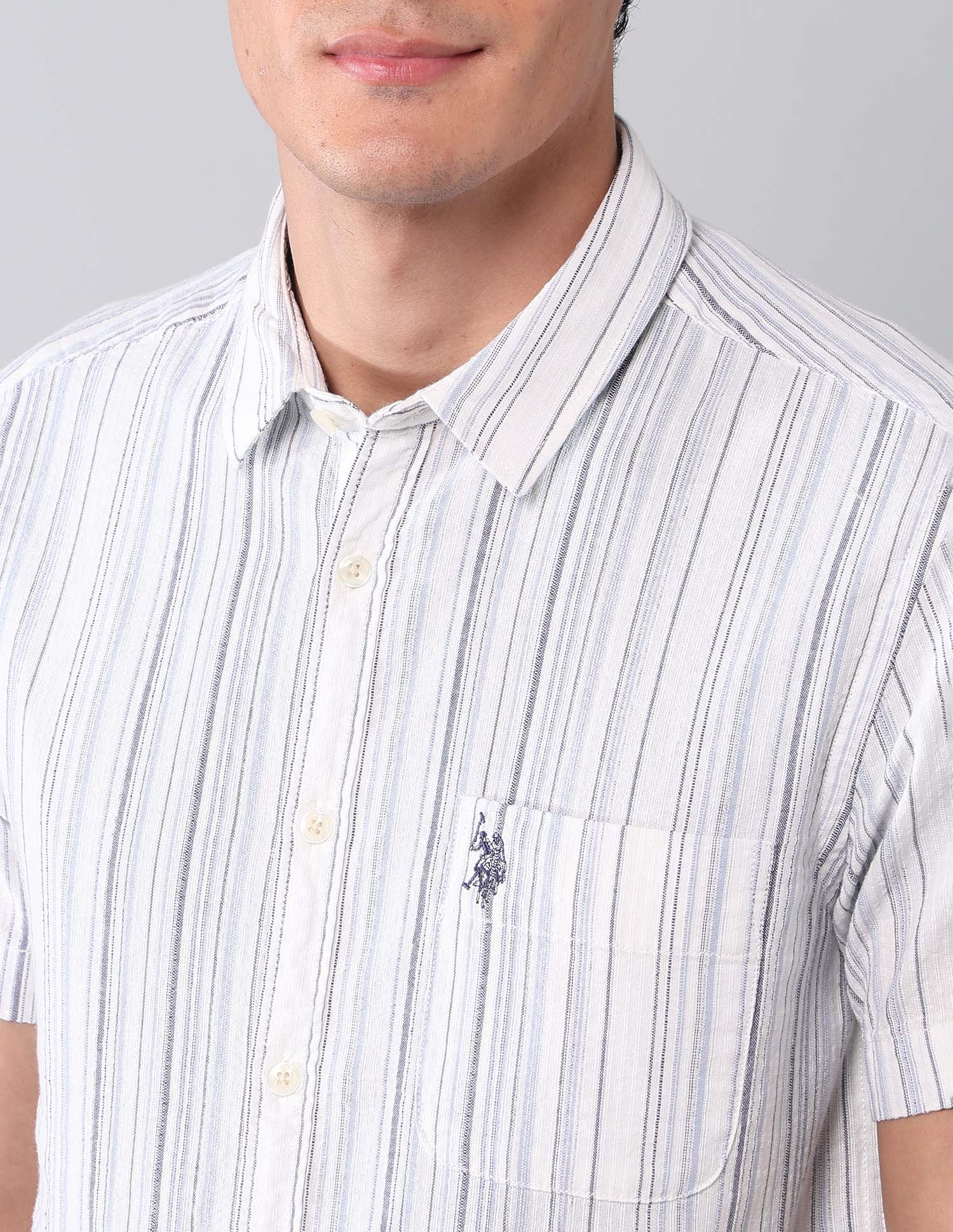 Vertical Striped Pure Cotton Shirt Blue - U.S. POLO ASSN. | Large