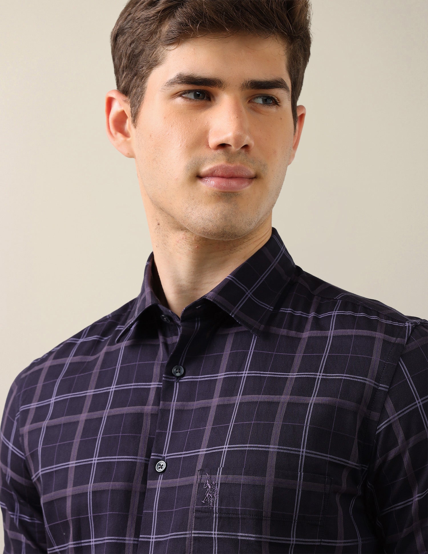 Grid Tattersall Checked Tailored Fit Shirt Purple - U.S. Polo Assn. India | Large