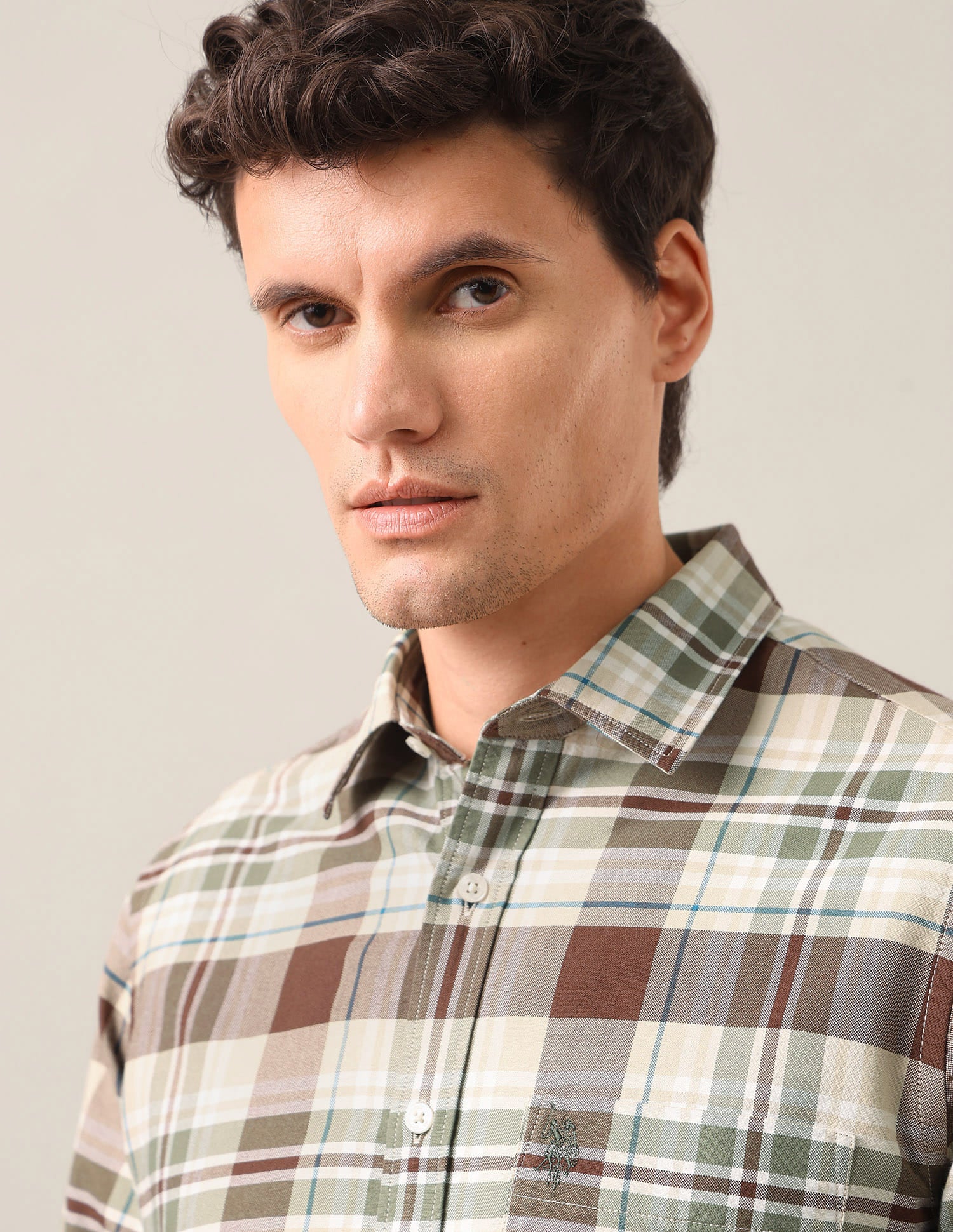 Tartan Checked Oxford Shirt Brown - U.S. Polo Assn. India | Large
