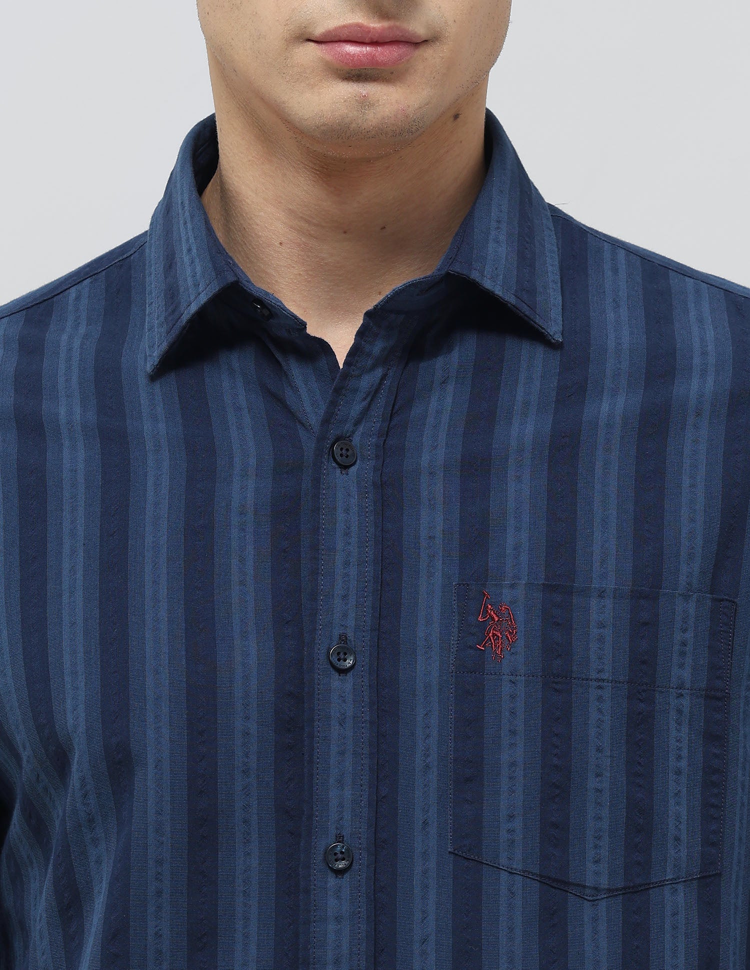 Seersucker Tailored Fit Shirt Blue - U.S. Polo Assn. India | Large