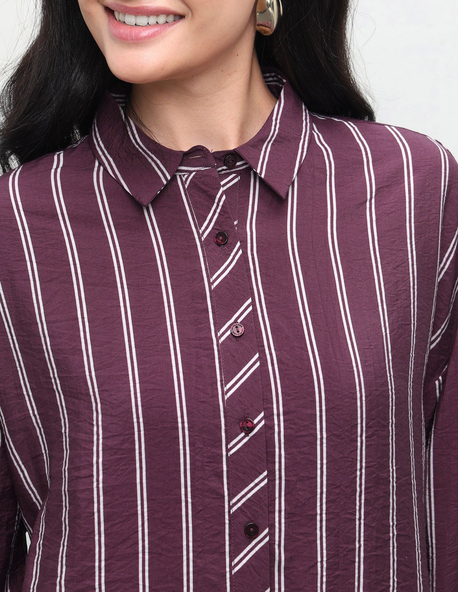 Vertical Striped Boyfriend Fit Shirt Wine - U.S. Polo Assn. India | Large