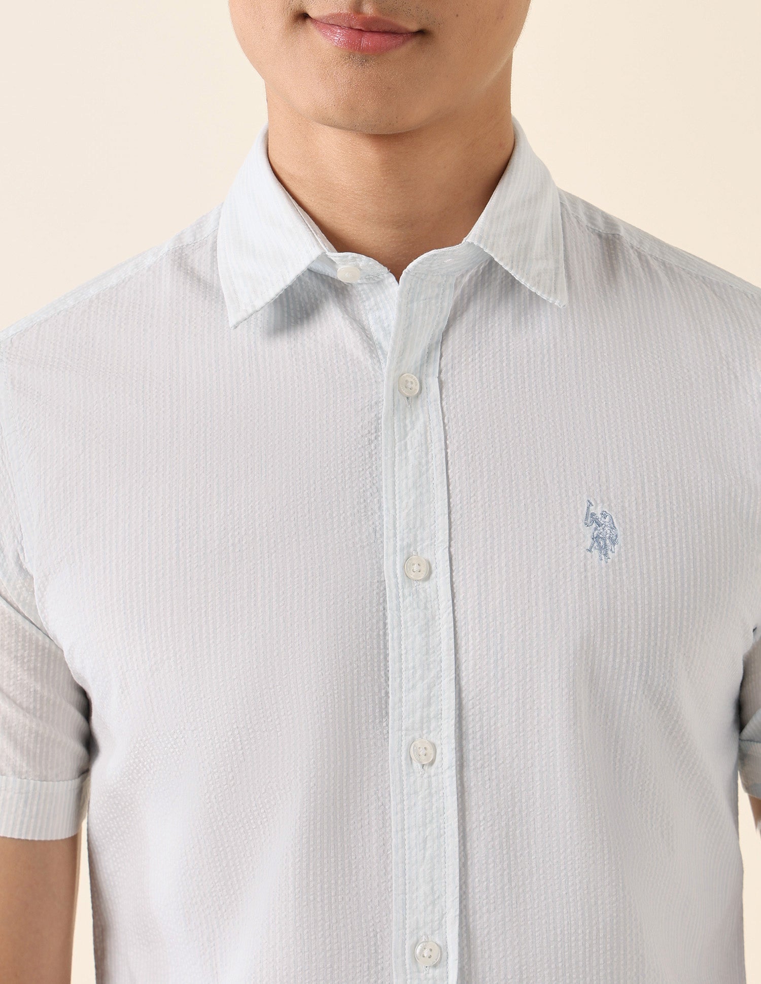 Vertical Striped Pure Cotton Shirt Light Blue - U.S. Polo Assn. India | Large
