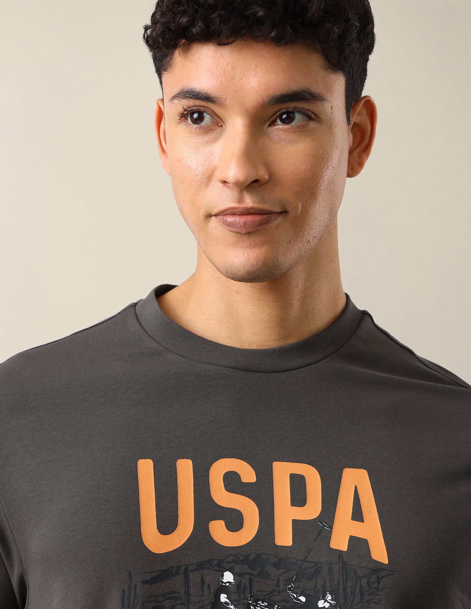 Graphic Brand Printed Slim Fit T-Shirt Dark Grey - U.S. Polo Assn. India | Large