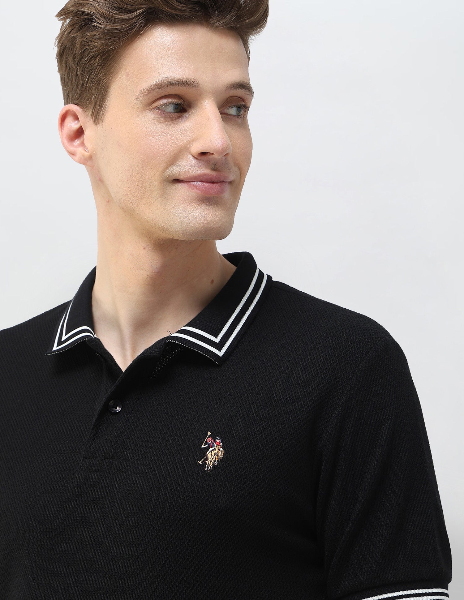 Textured Motel On The Coast Polo Shirt Black - U.S. Polo Assn. India | Large