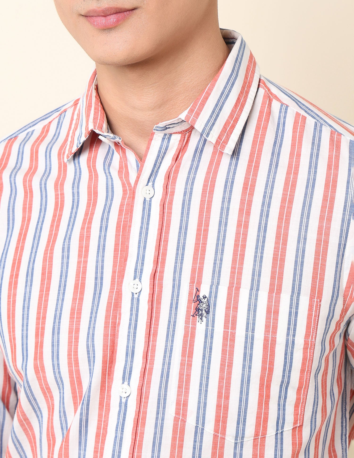 Vertical Striped Pure Cotton Shirt Red - U.S. Polo Assn. India | Large