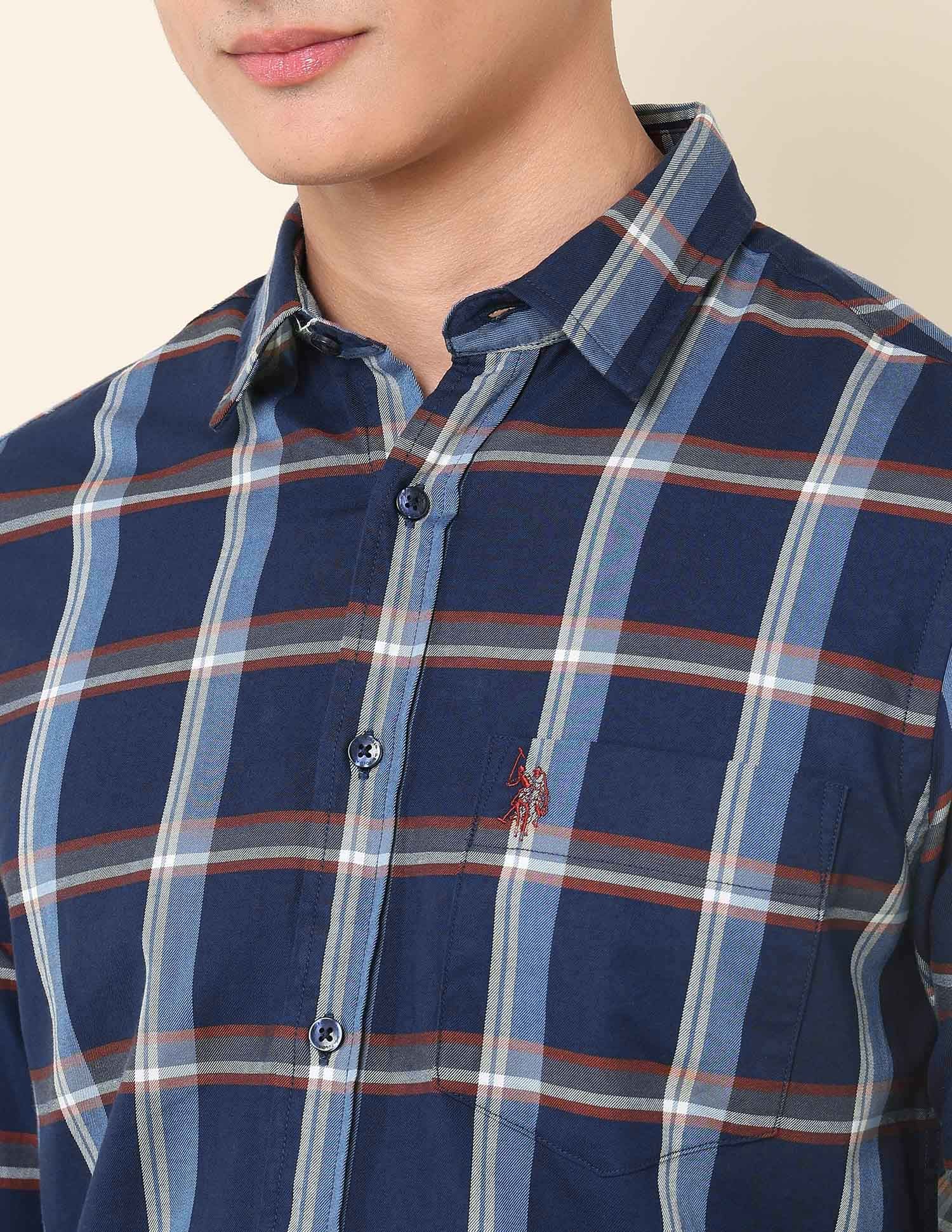 Pure Cotton Tartan Checked Shirt Navy - U.S. Polo Assn. India | Large