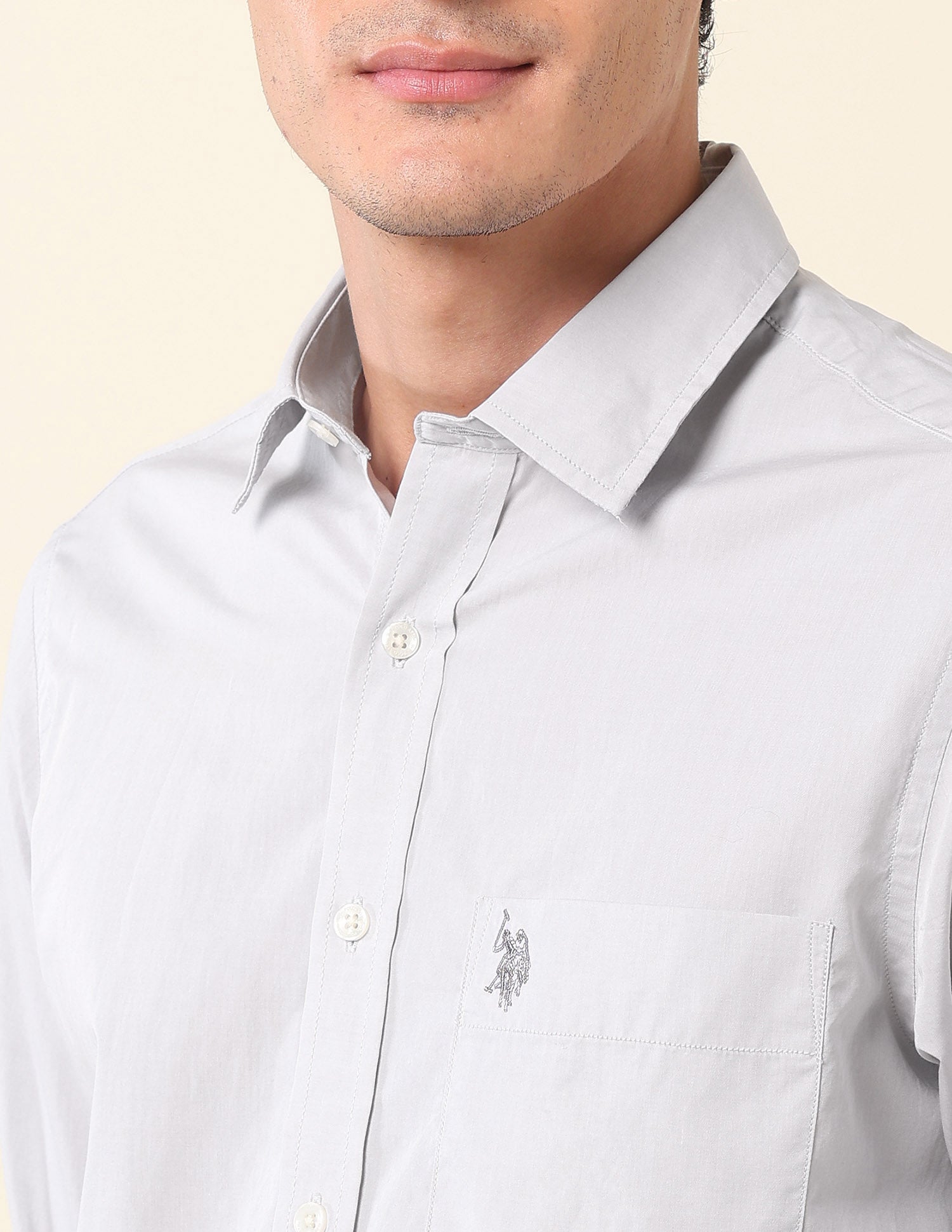 Pure Cotton Tailored Fit Shirt Light Grey - U.S. Polo Assn. India | Large