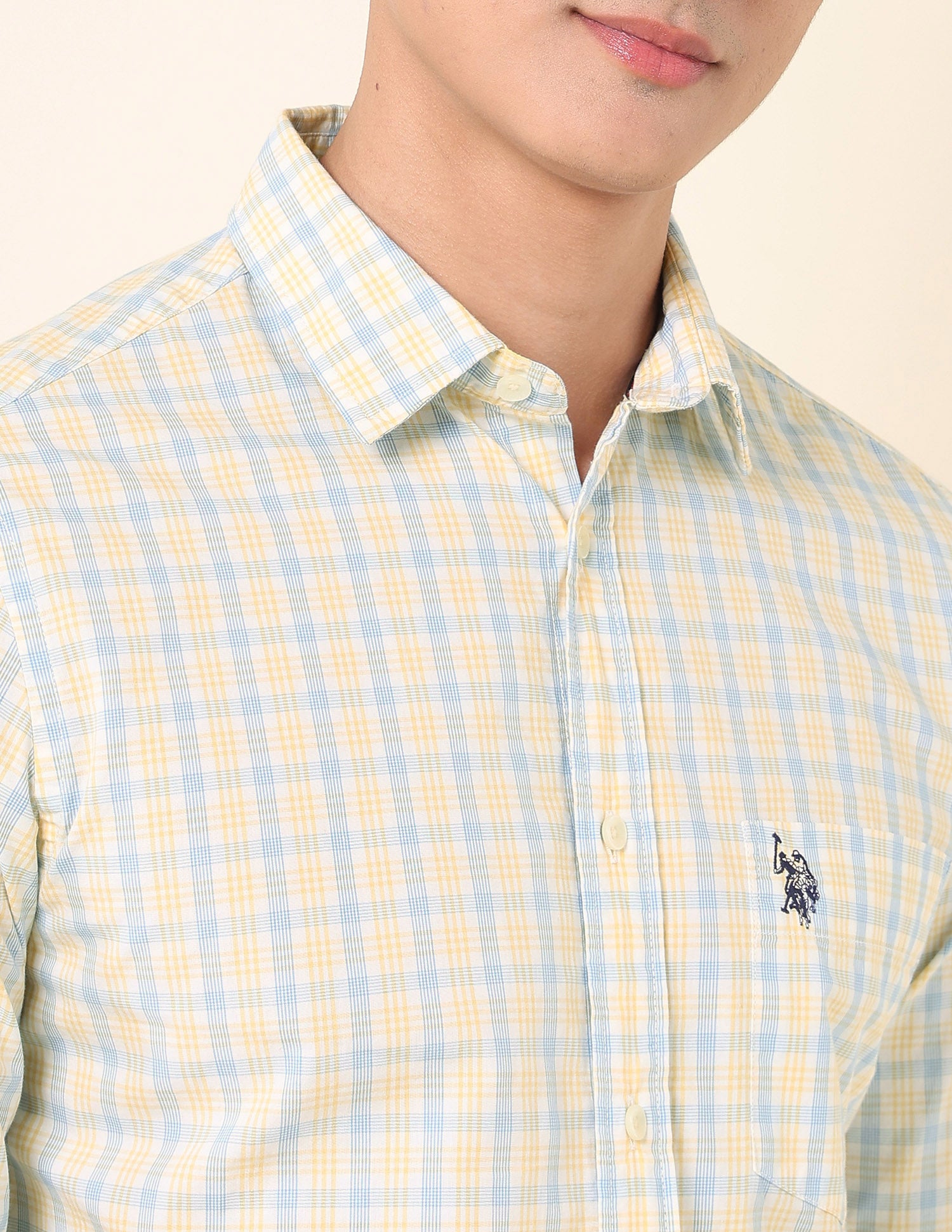 Pure Cotton Grid Tattersall Checked Shirt Yellow - U.S. Polo Assn. India | Large