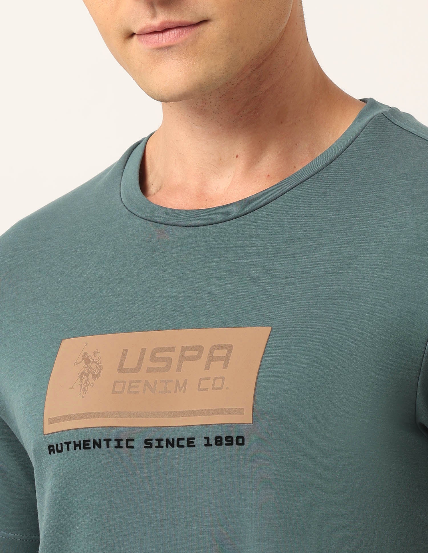 Brand Printed Muscle Fit T-Shirt Dark Green - U.S. Polo Assn. India | Large