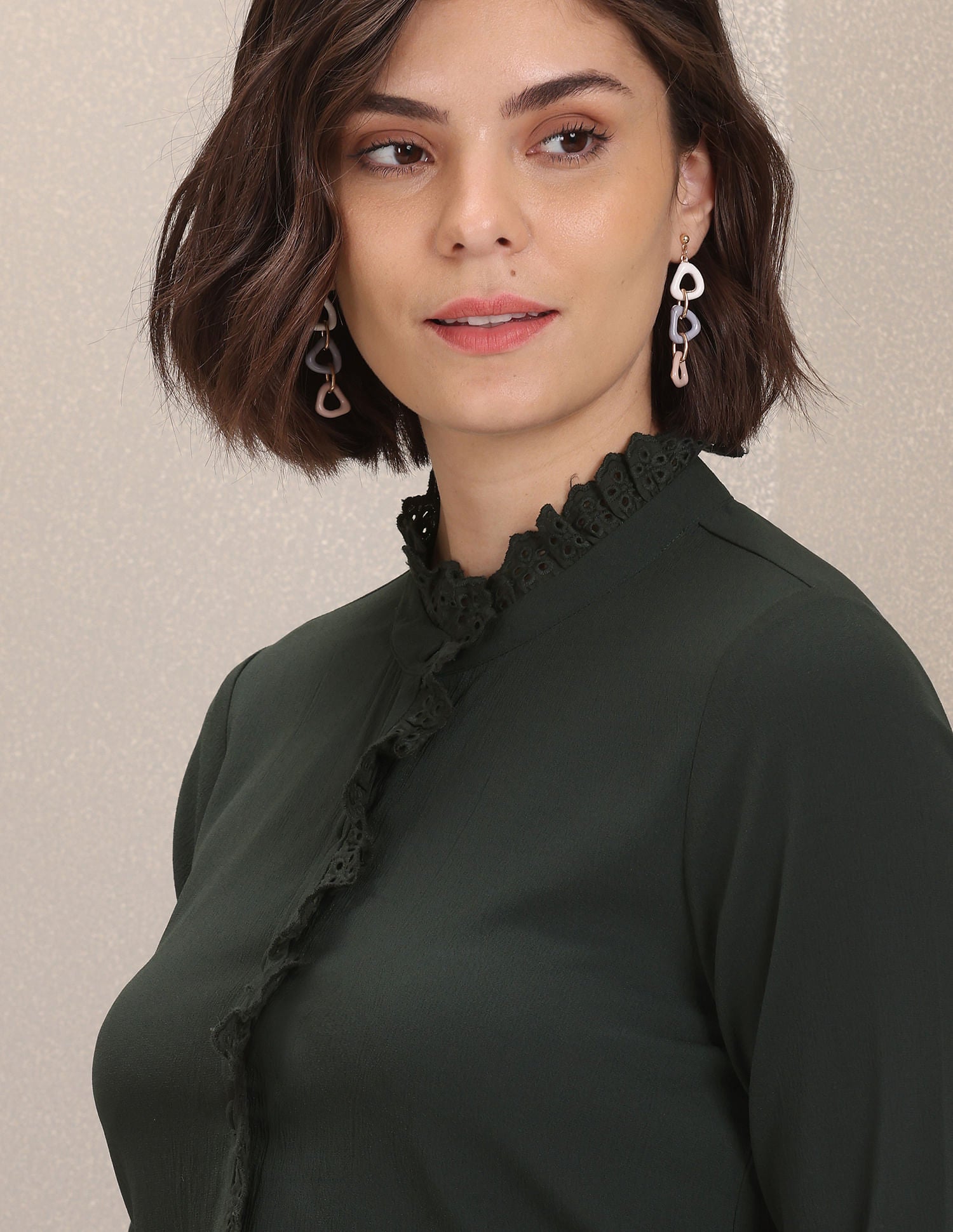 Ruffled Collar Long Sleeve Solid Top Black - U.S. POLO ASSN. | Large