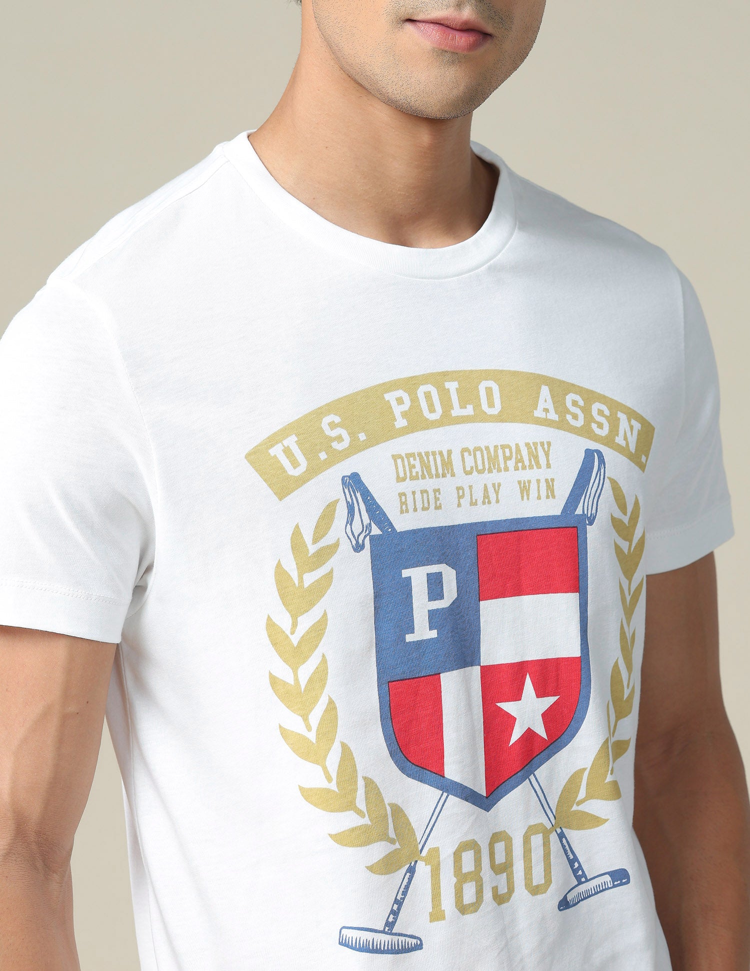 Graphic Print Muscle Fit T-Shirt Ivory - U.S. POLO ASSN. | Large