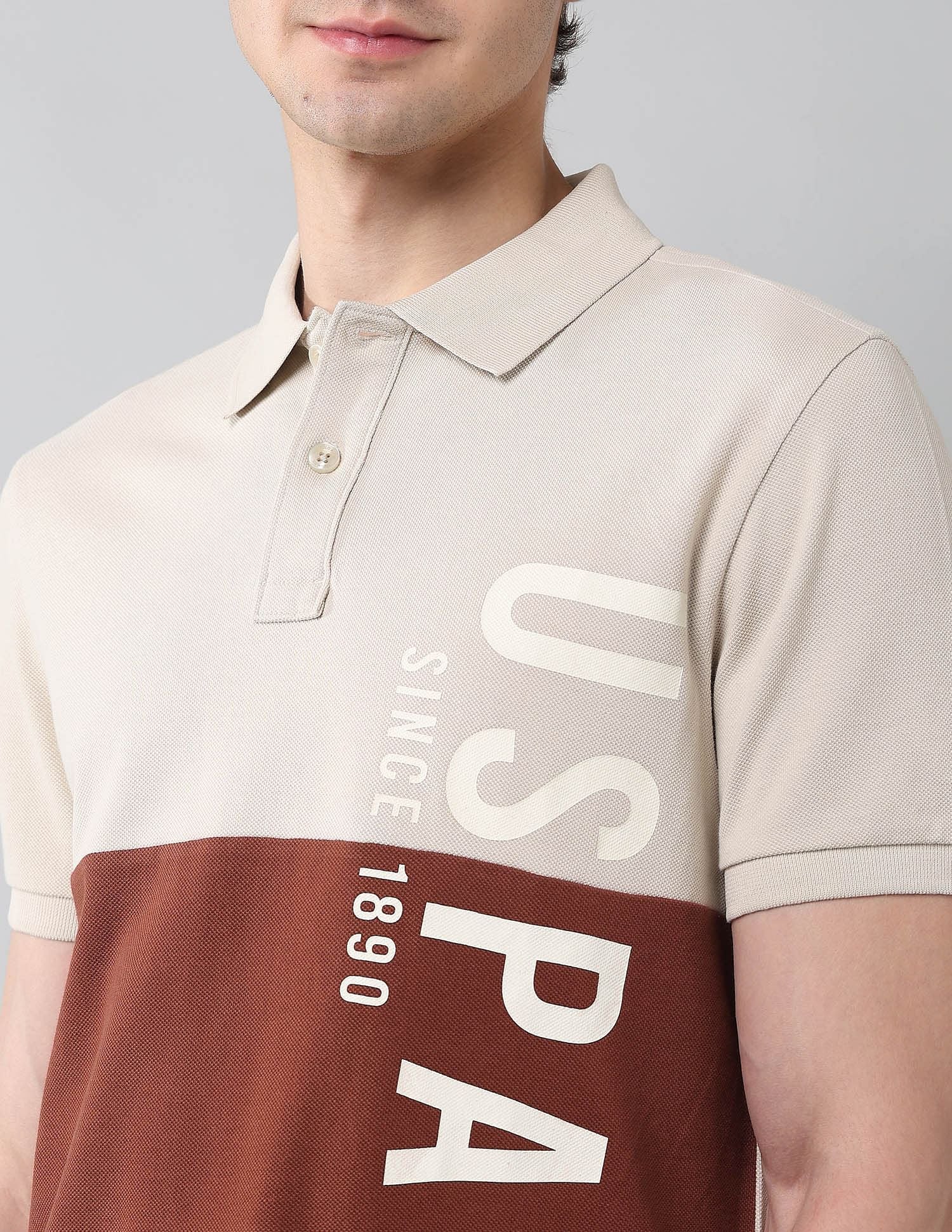 Cut & Sew Muscle Fit Polo Shirt Beige - U.S. POLO ASSN. | Large