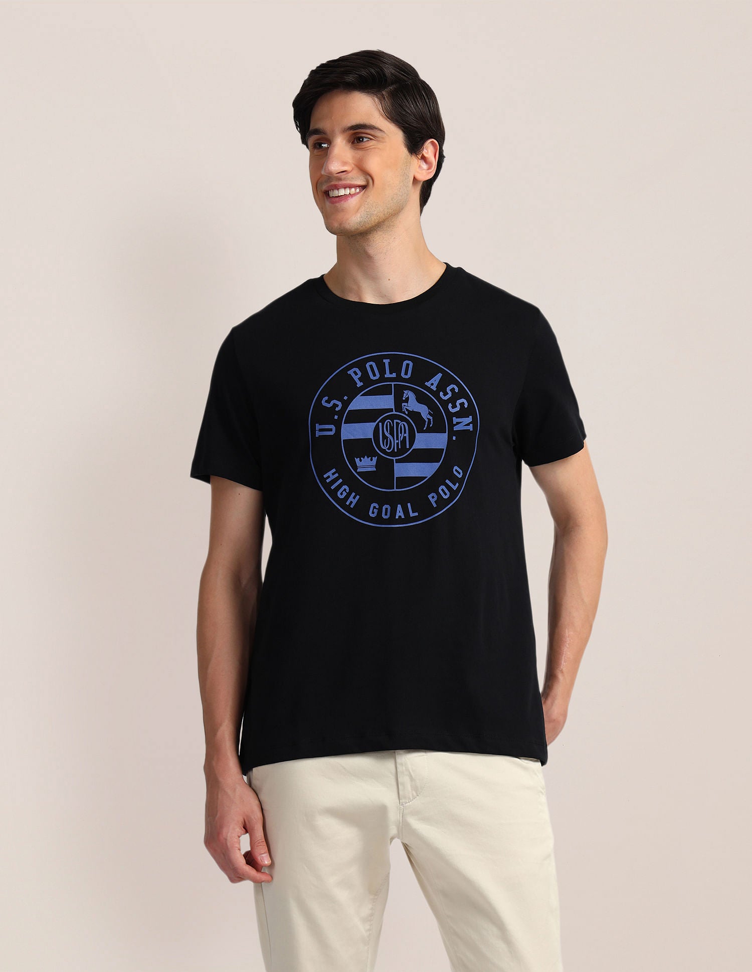Brand Print Slim Fit T-Shirt Black - U.S. Polo Assn. India | Large