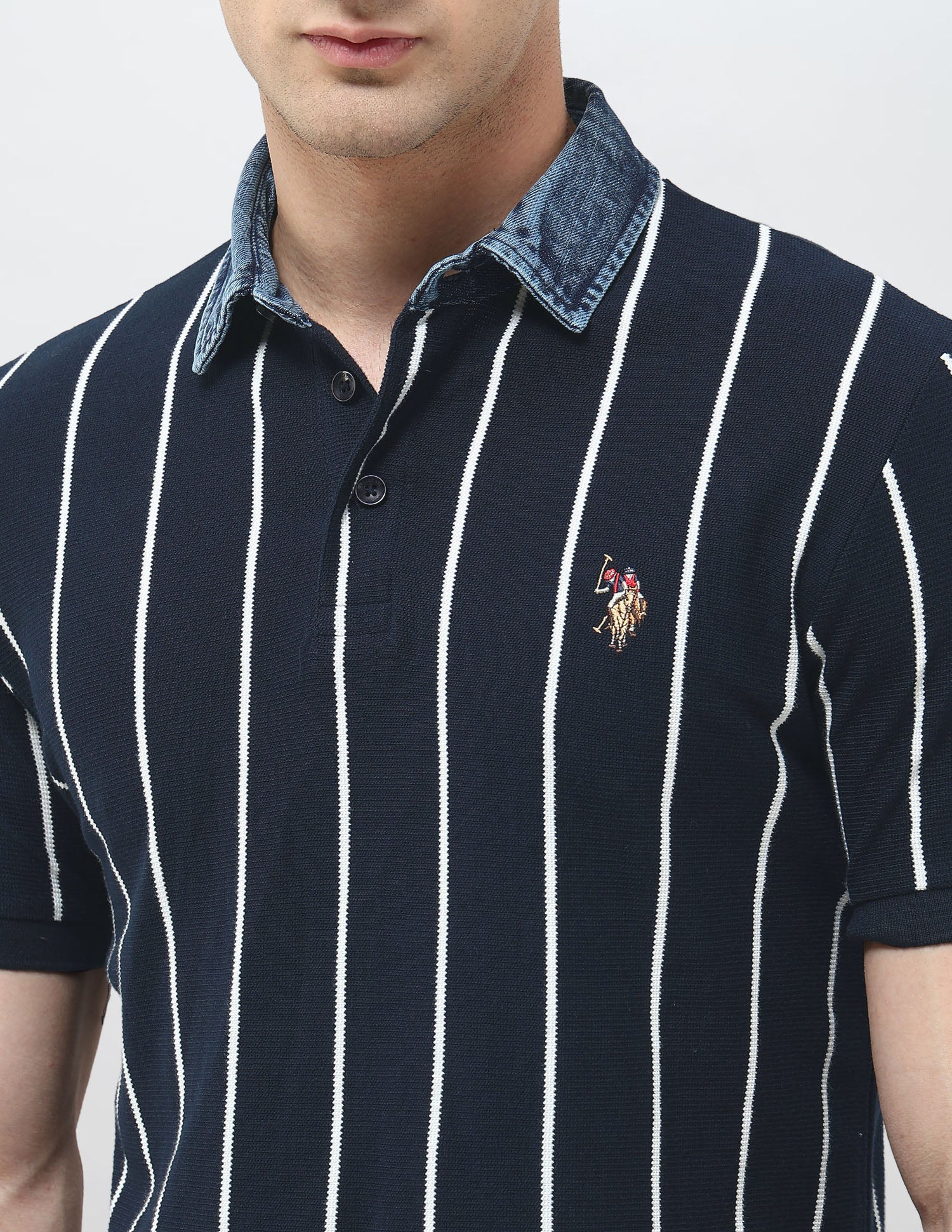 Vertical Striped Monochrome Polo Shirt Navy - U.S. POLO ASSN. | Large