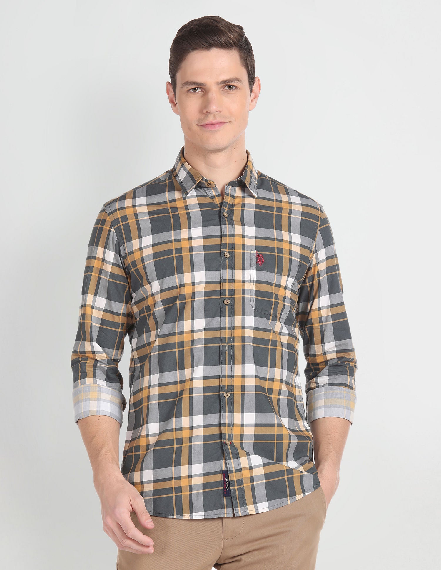 Tartan Check Cotton Shirt Grey - U.S. Polo Assn. India | Large