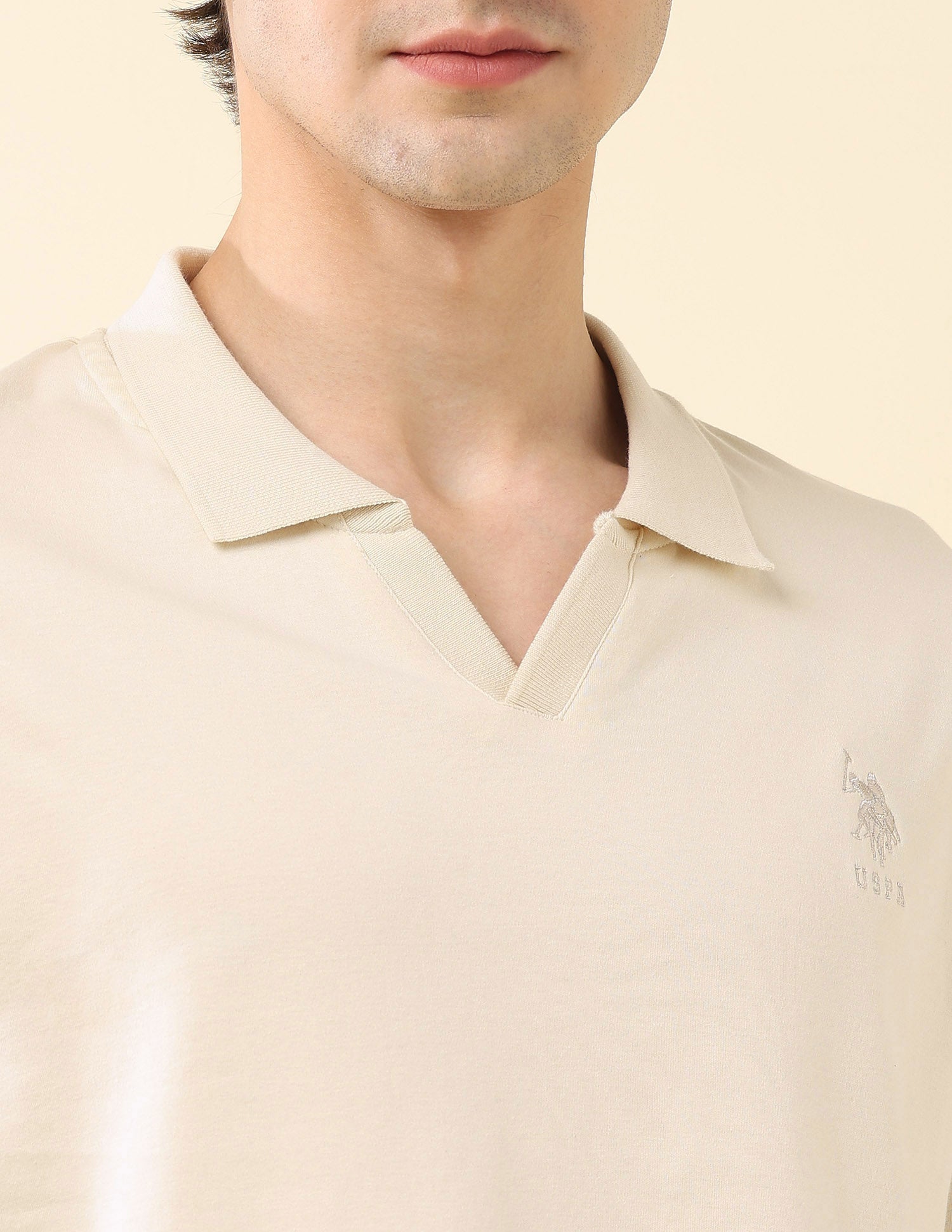 Solid Slim Fit Classic Polo Shirt Beige - U.S. Polo Assn. India | Large