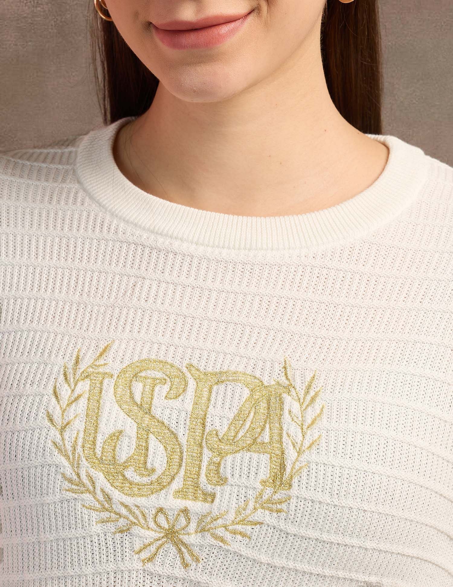 Crest Logo Cotton Sweater Off White - U.S. Polo Assn. India | Large