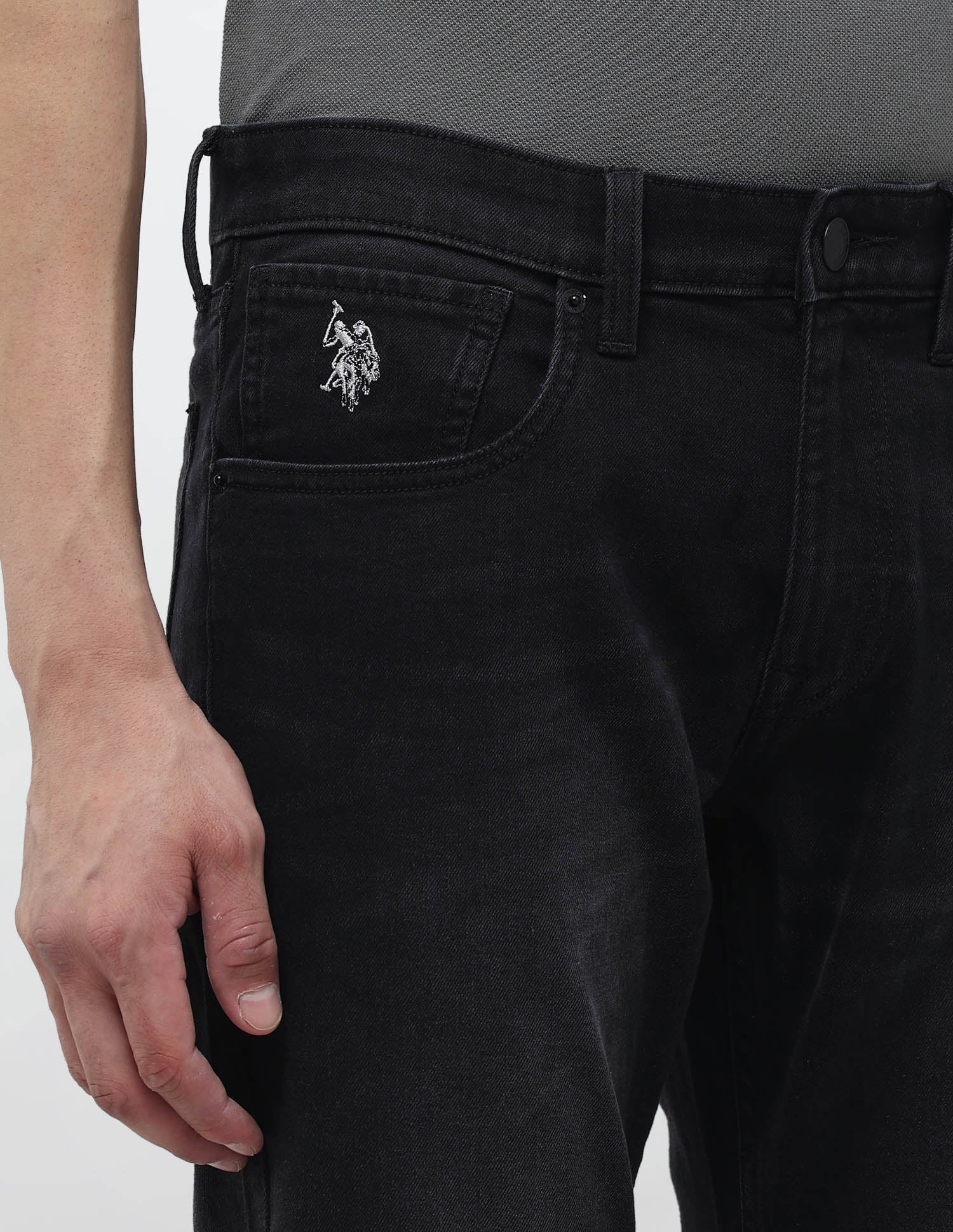 Brandon Slim Tapered Fit Whiskered Jeans Black - U.S. POLO ASSN. | Large