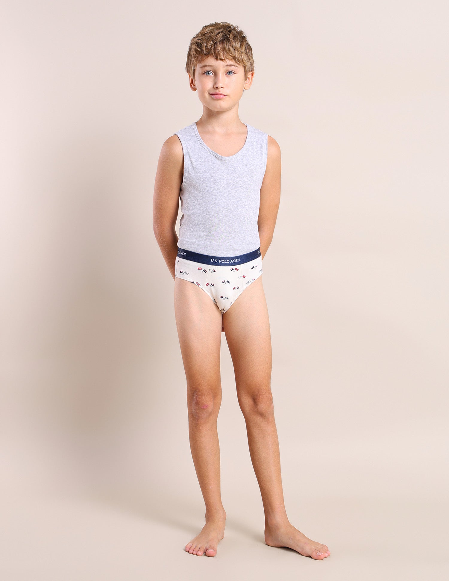 Boys Mid Rise Cotton Spandex Briefs - Pack Of 3 Navy, White and Blue - U.S. POLO ASSN. | Large