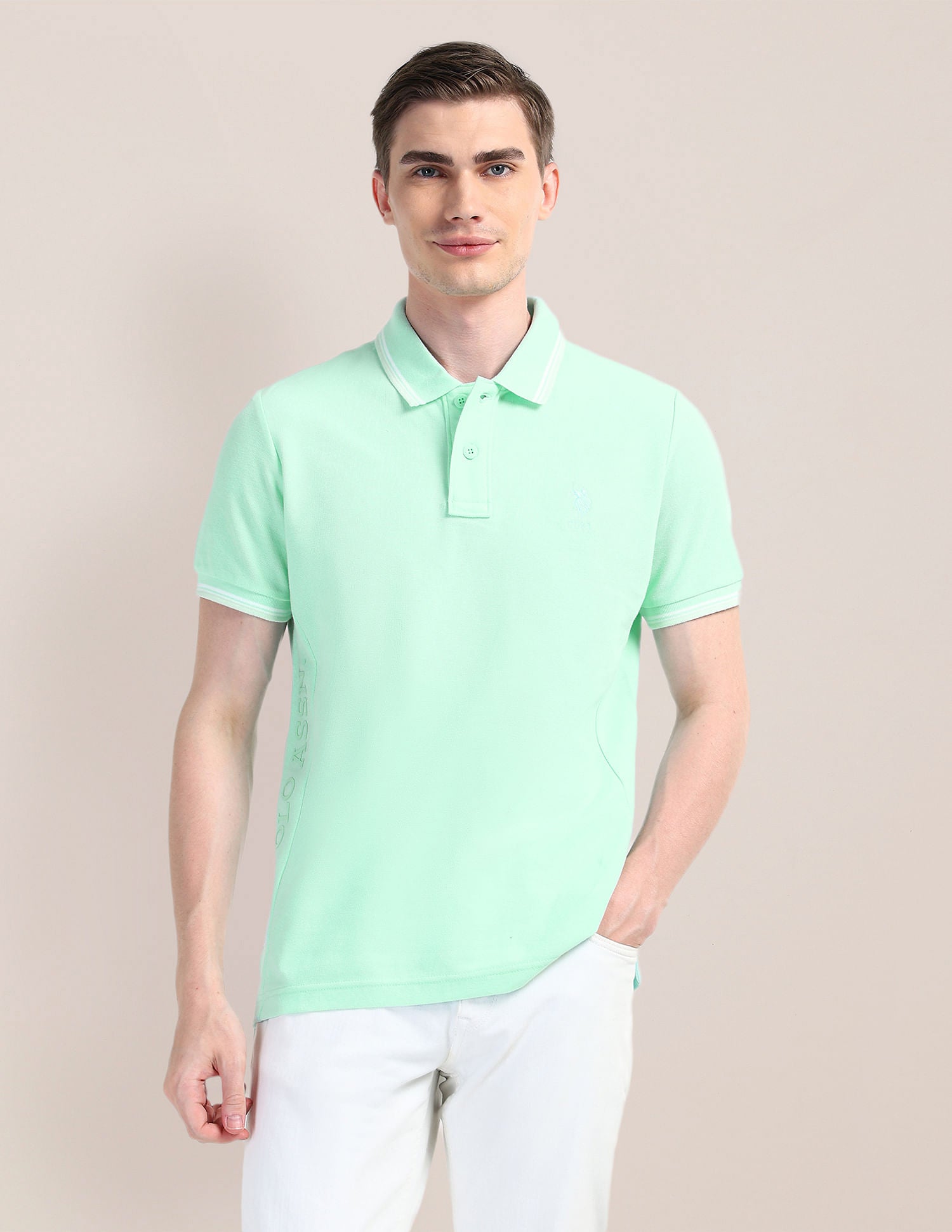 Solid Slim Fit Polo Shirt Green - U.S. Polo Assn. India | Large
