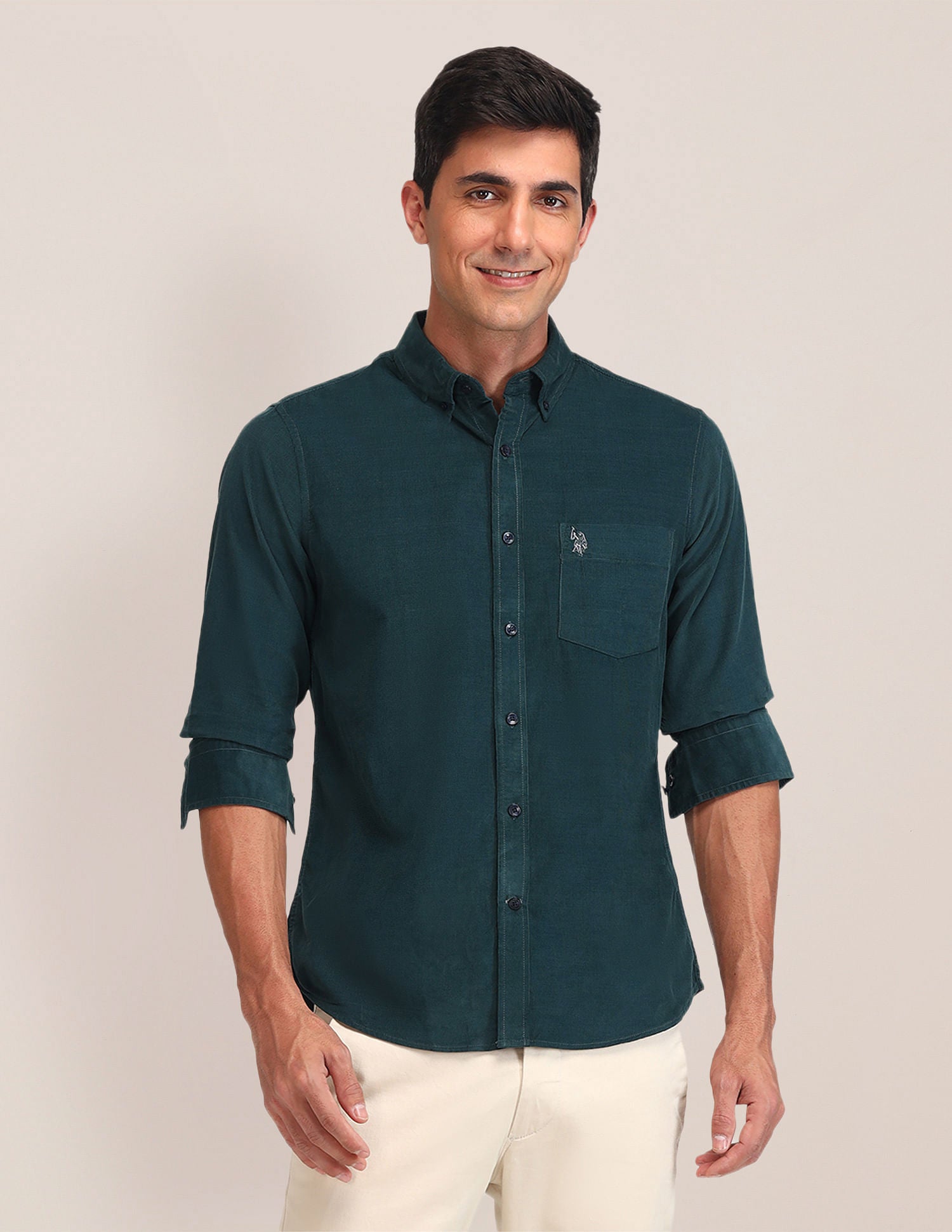 Tailored Fit Corduroy Shirt Dark Green - U.S. Polo Assn. India | Large