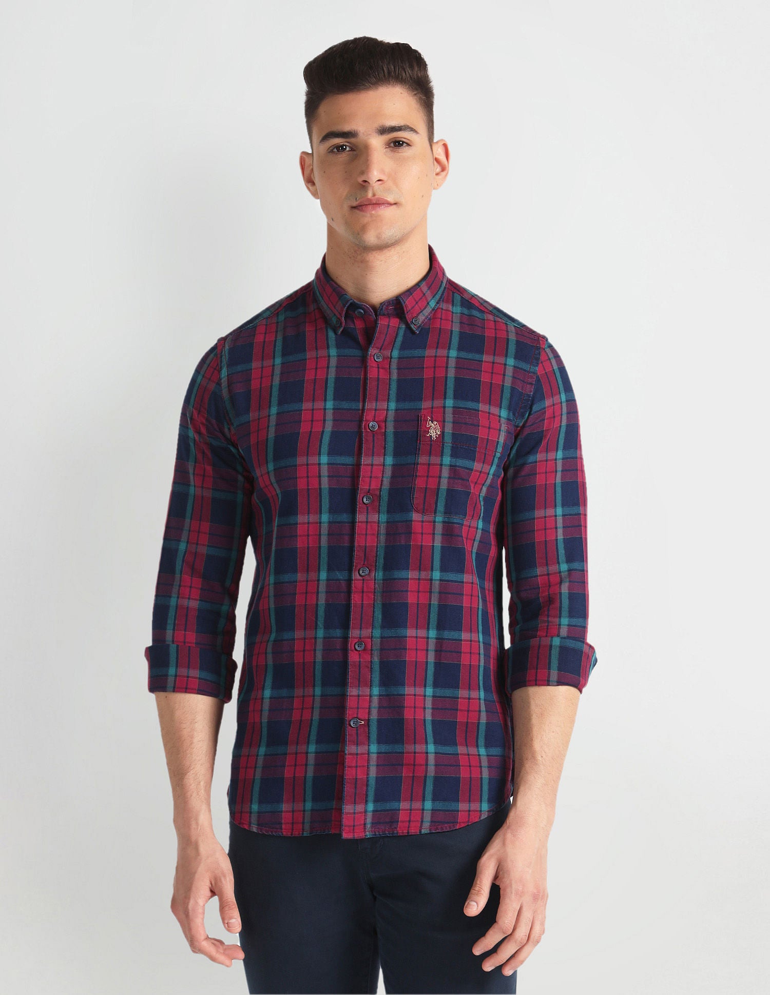 Plaid Check Slim Fit Shirt Red and Navy - U.S. Polo Assn. India | Large