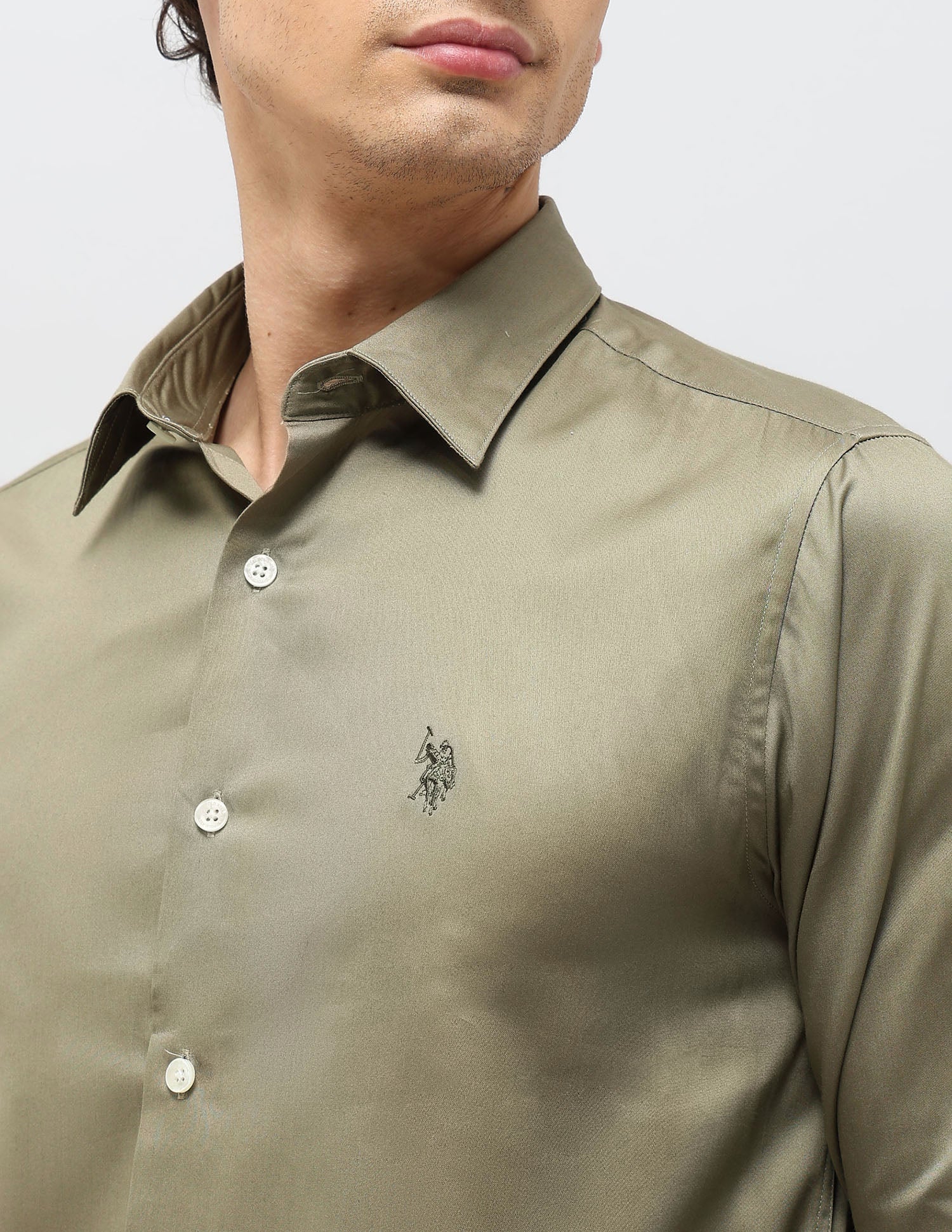 Satin Tailored Fit Shirt Light Olive - U.S. POLO ASSN. | Large