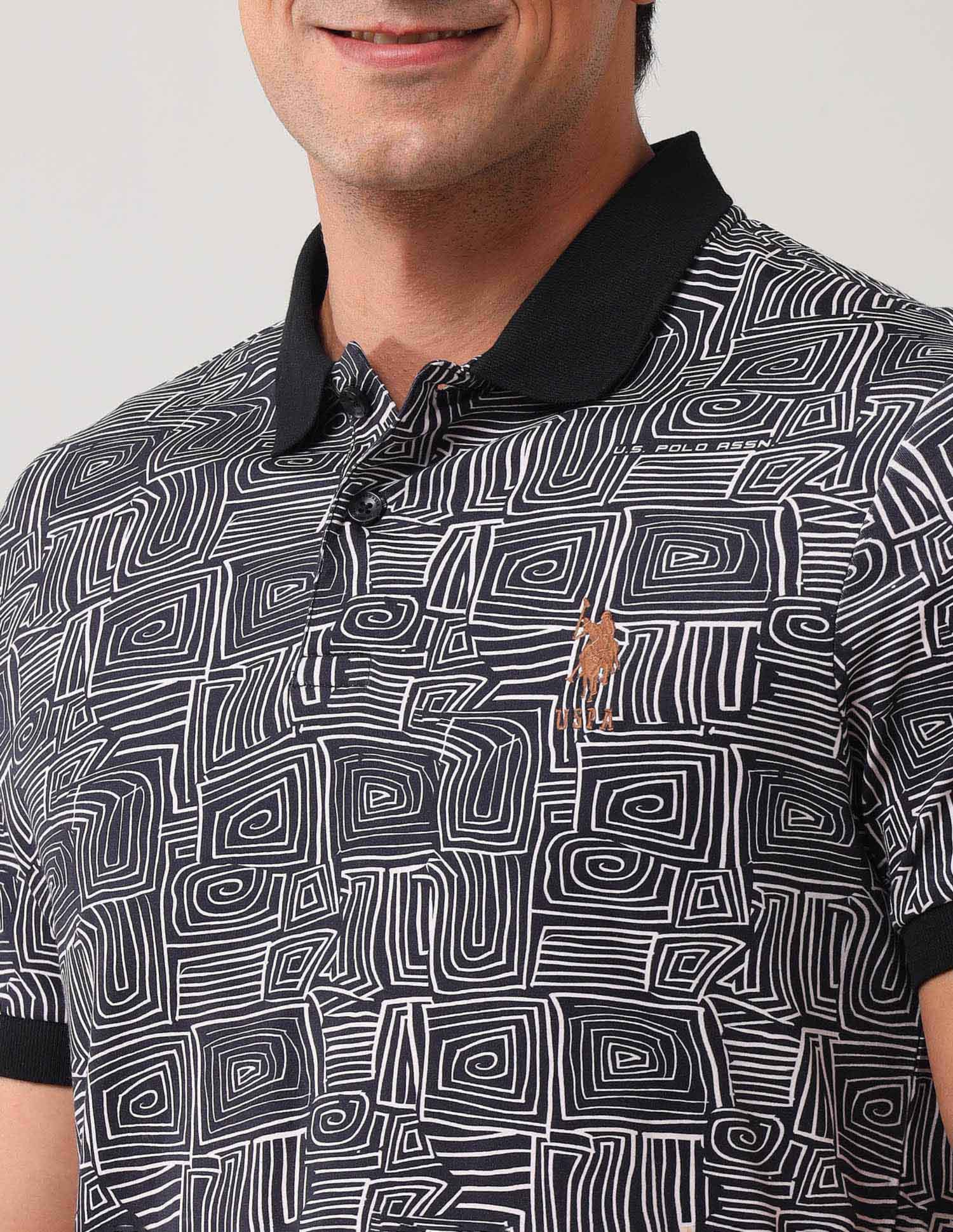 Abstract Printed Pure Cotton Polo Shirt Black - U.S. Polo Assn. India | Large
