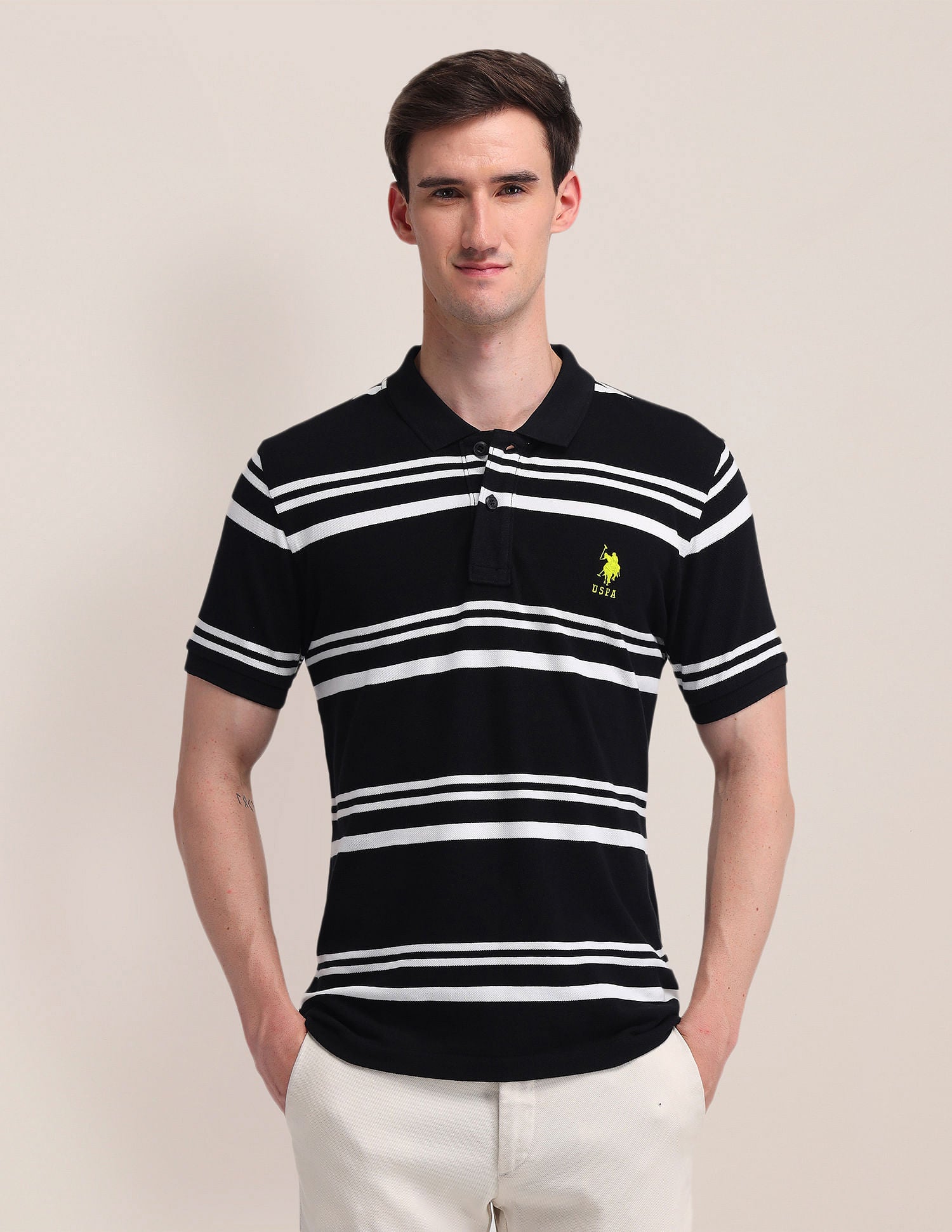 Slim Fit Striped Polo Shirt Black - U.S. POLO ASSN. | Large