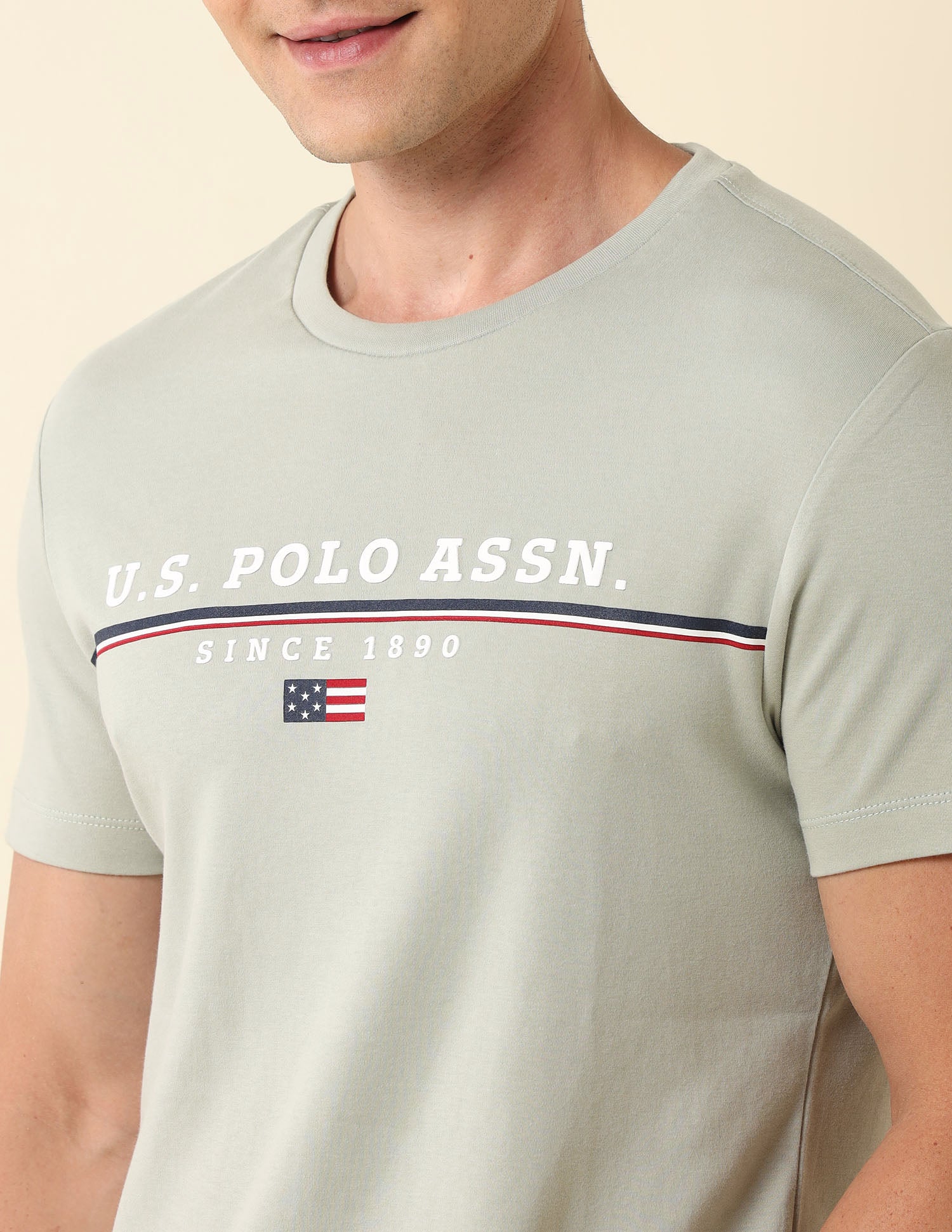 Brand Printed Slim Fit Classic T-Shirt Light Green - U.S. Polo Assn. India | Large