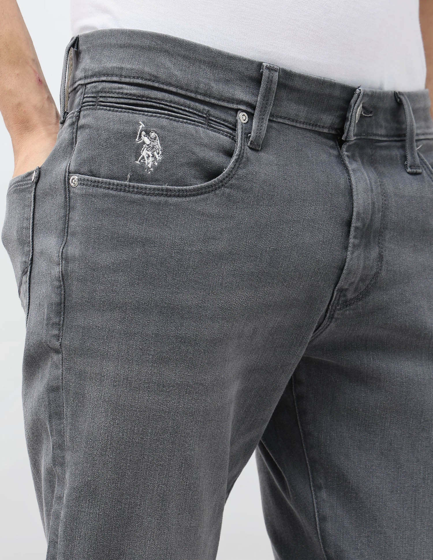 Brandon Slim Tapered Fit Grey Jeans Mid Grey Wash - U.S. POLO ASSN. | Large