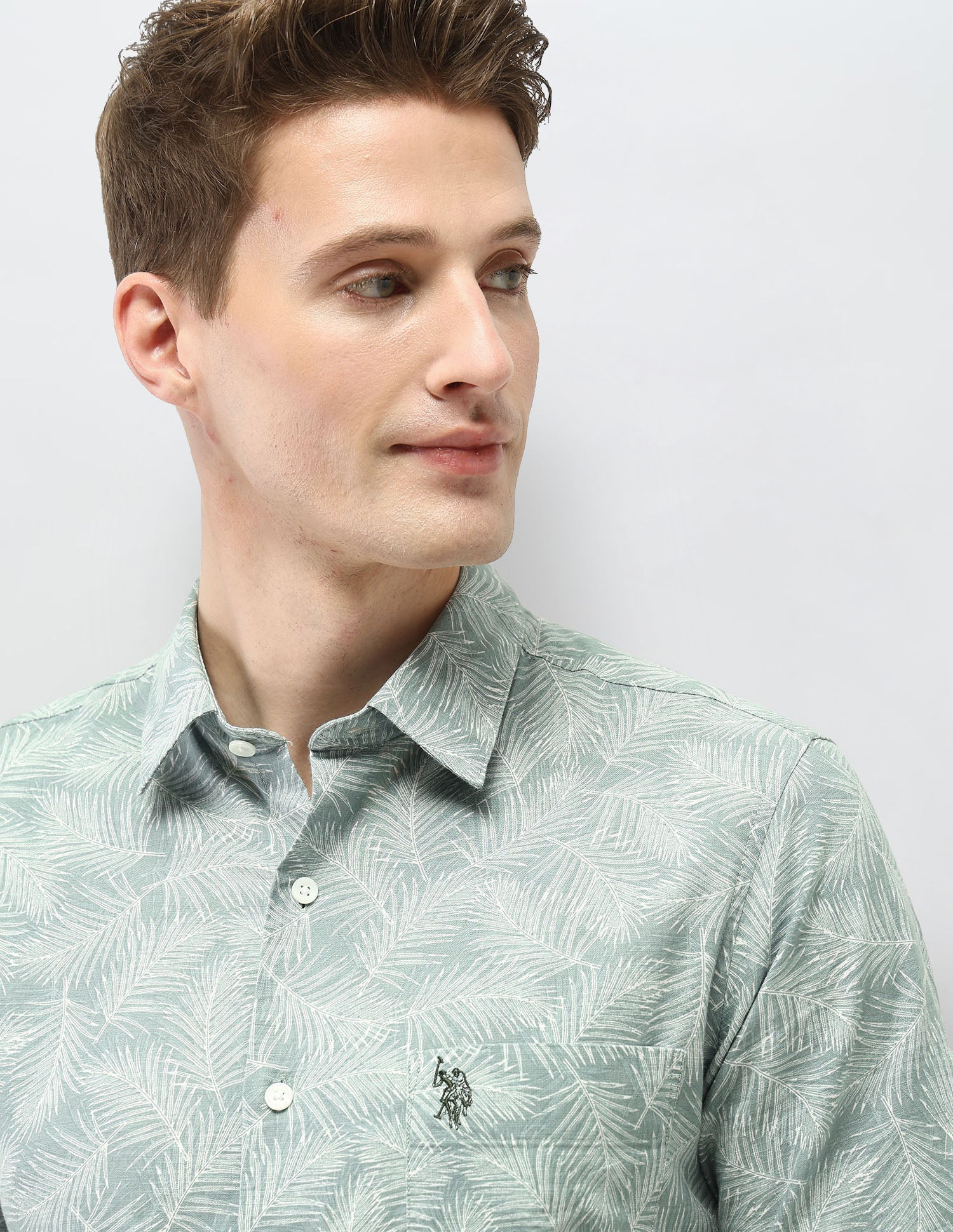 Tropical Printed Tailored Fit Shirt Green - U.S. Polo Assn. India | Large