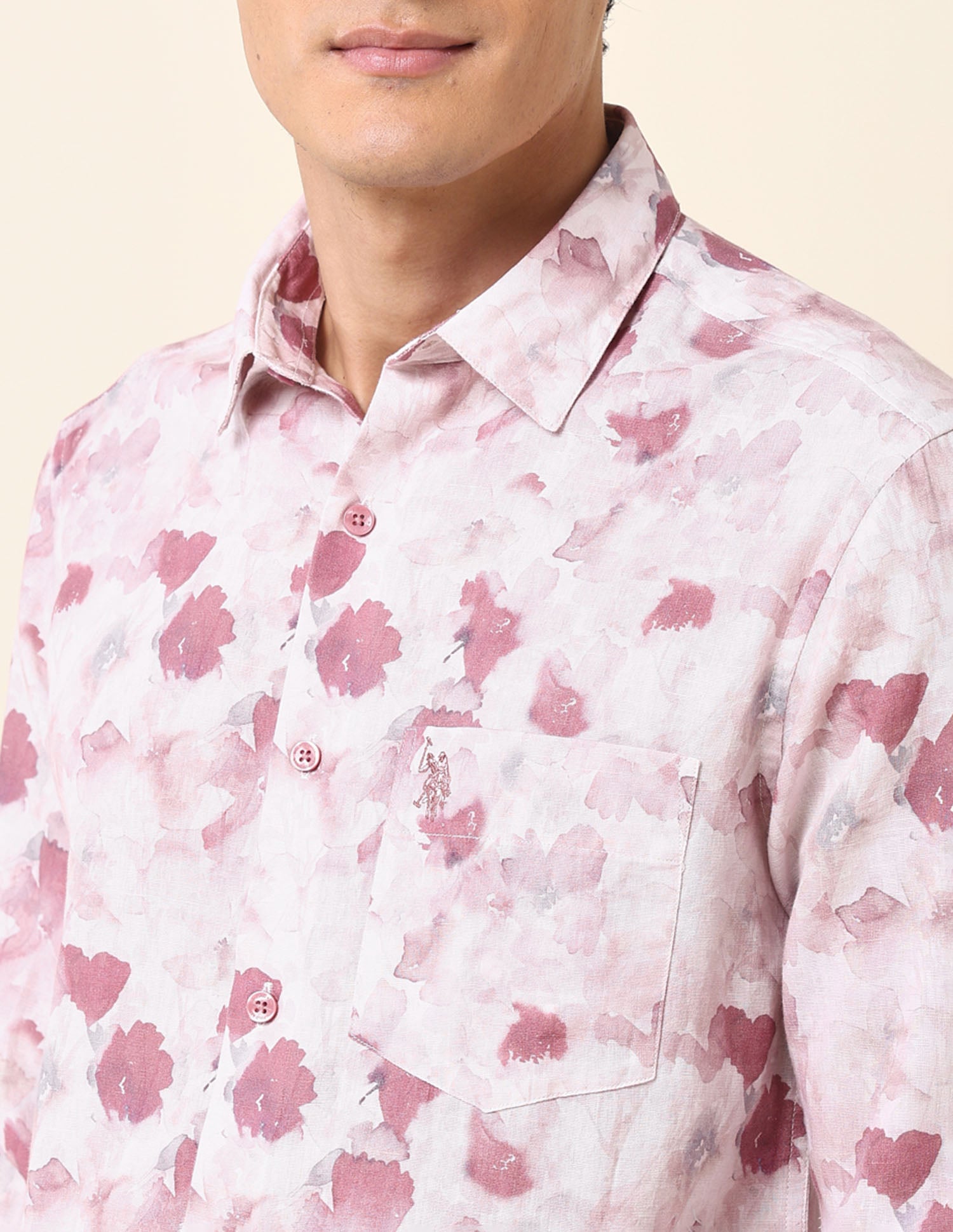 Floral Printed Tailored Fit Shirt Pink - U.S. Polo Assn. India | Large