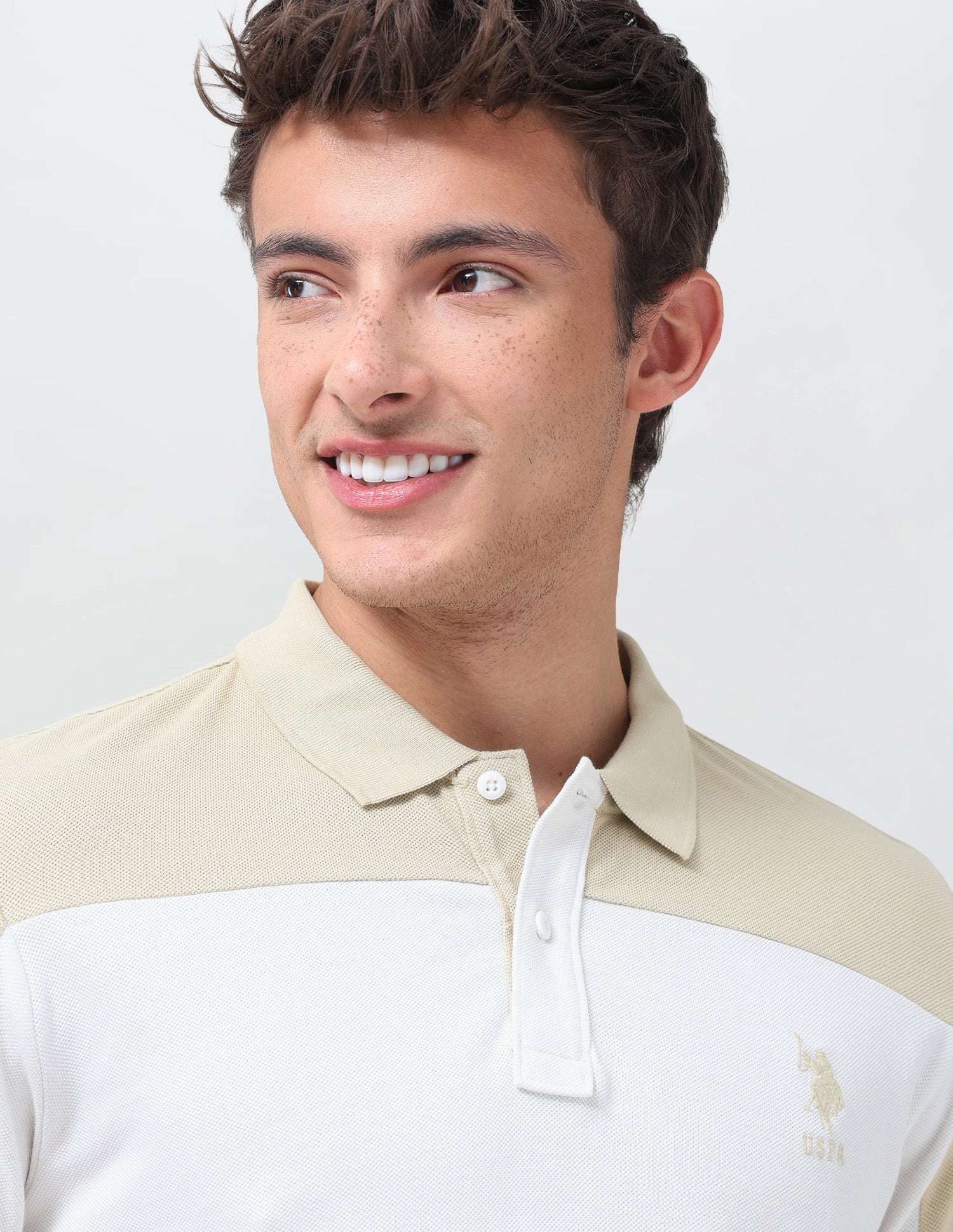 Colourblocked Regular Fit Polo Shirt Off White - U.S. Polo Assn. India | Large