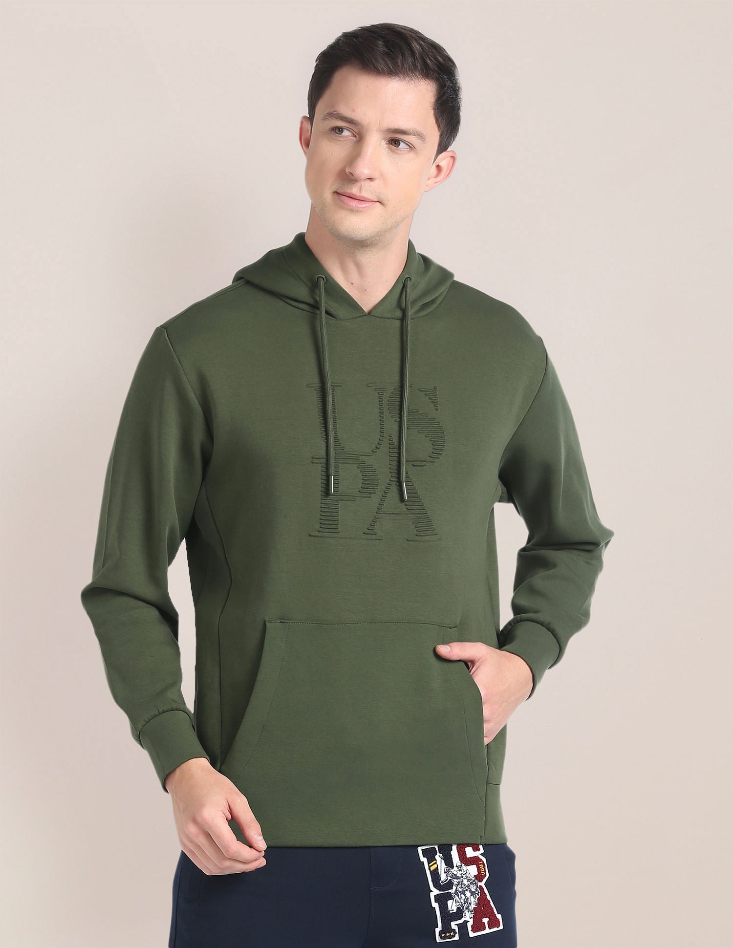 Embossed Logo Hooded Sweatshirt Olive - U.S. POLO ASSN. | Large