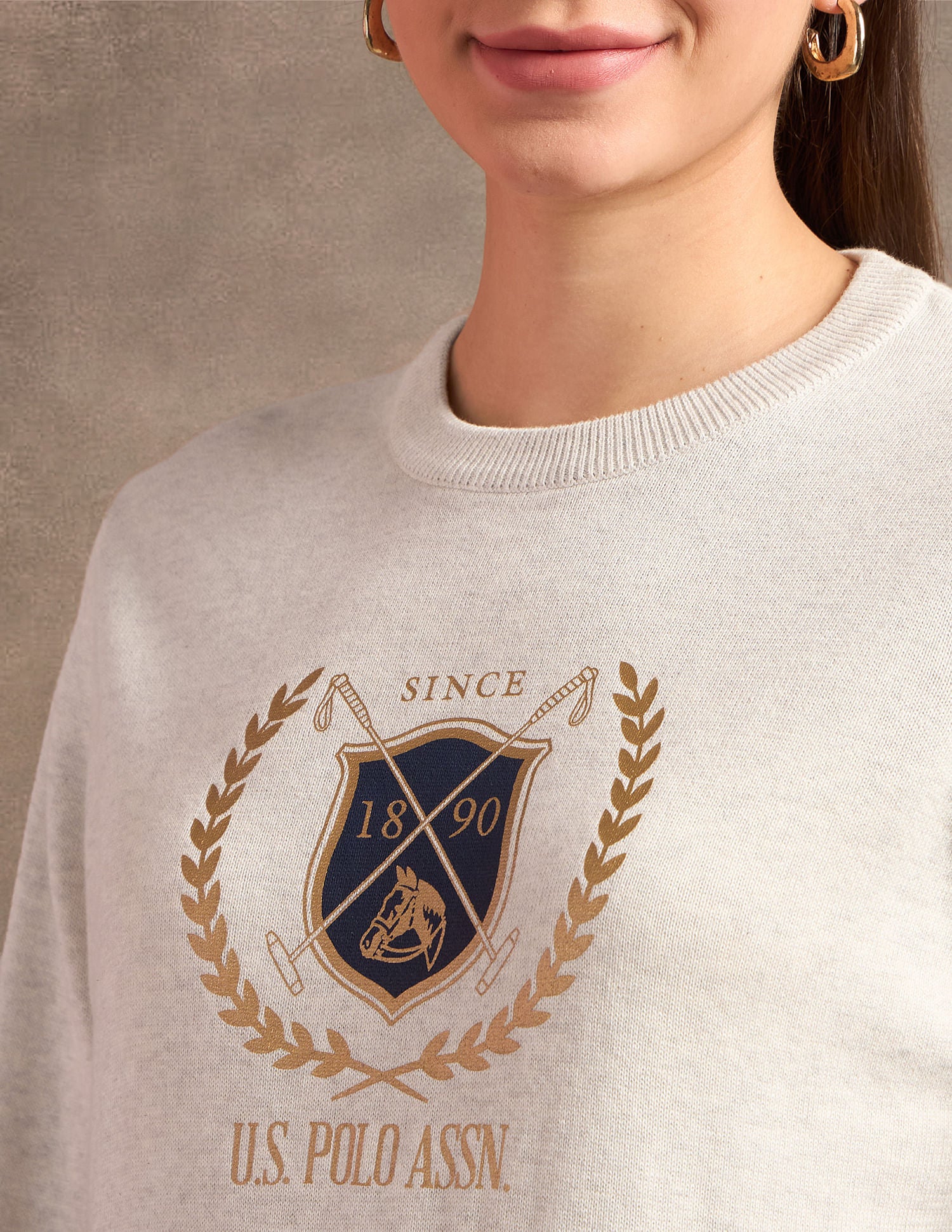 Crest Logo Regular Fit Sweater Off White - U.S. POLO ASSN. | Large