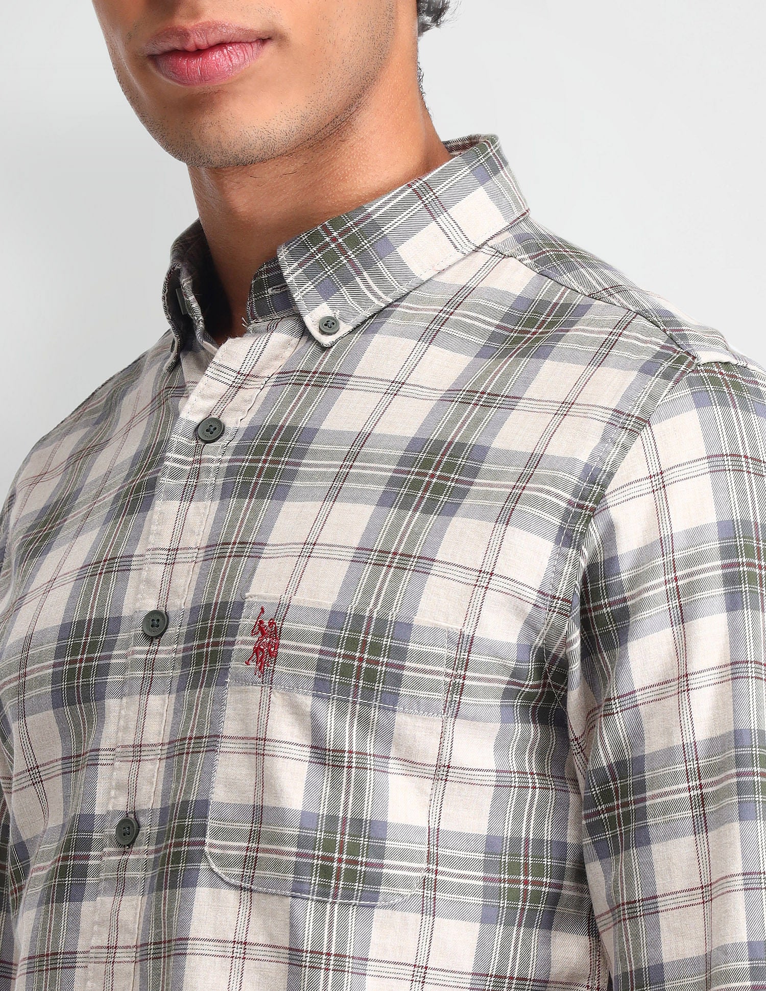 Dupplin Checked Slim Fit Shirt Khaki - U.S. Polo Assn. India | Large