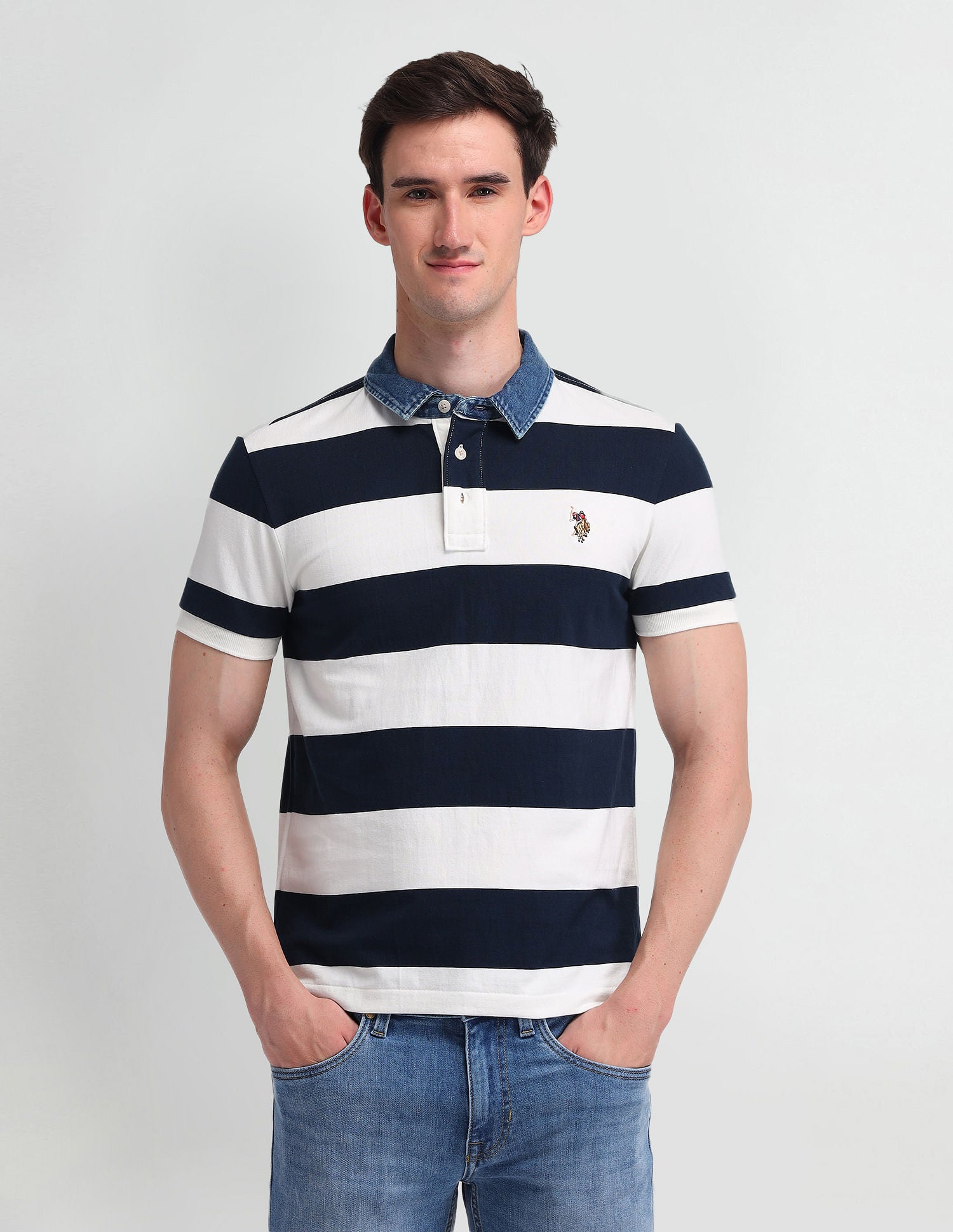 Horizontal Striped Slim Fit Polo Shirt Navy - U.S. POLO ASSN. | Large