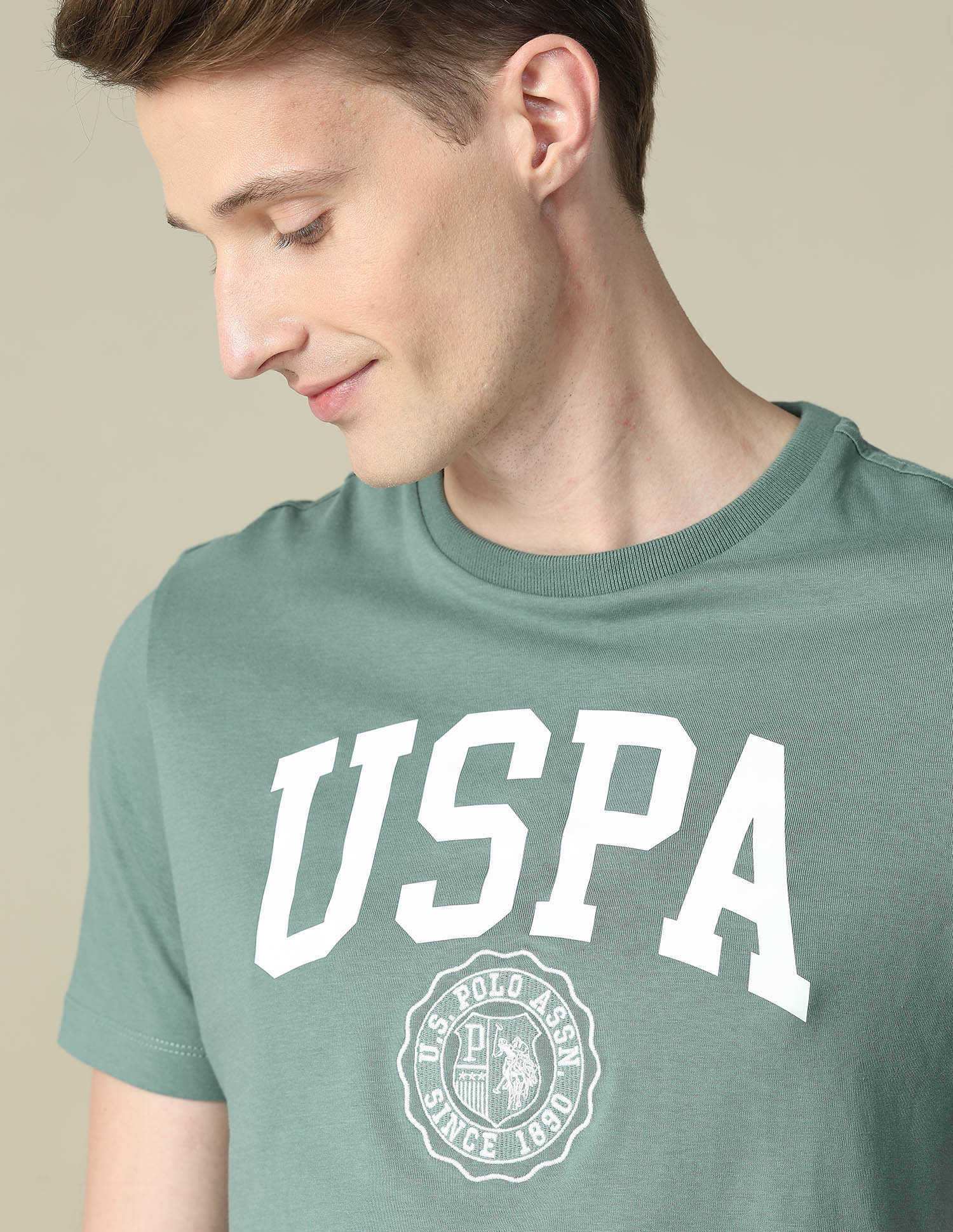 Graphic Brand Printed Slim Fit T-Shirt Light Green - U.S. Polo Assn. India | Large