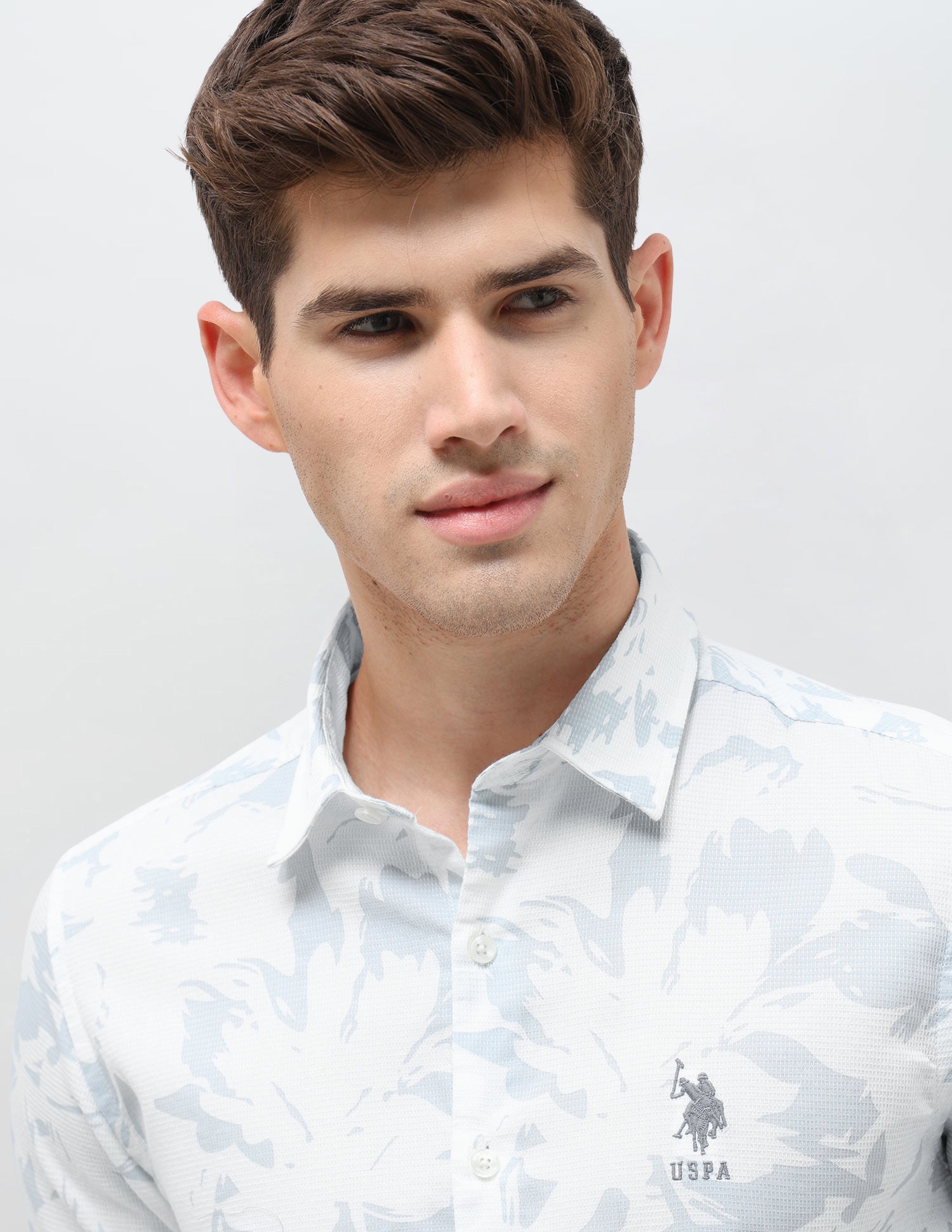 Dobby Floral Printed Shirt Light Blue - U.S. Polo Assn. India | Large