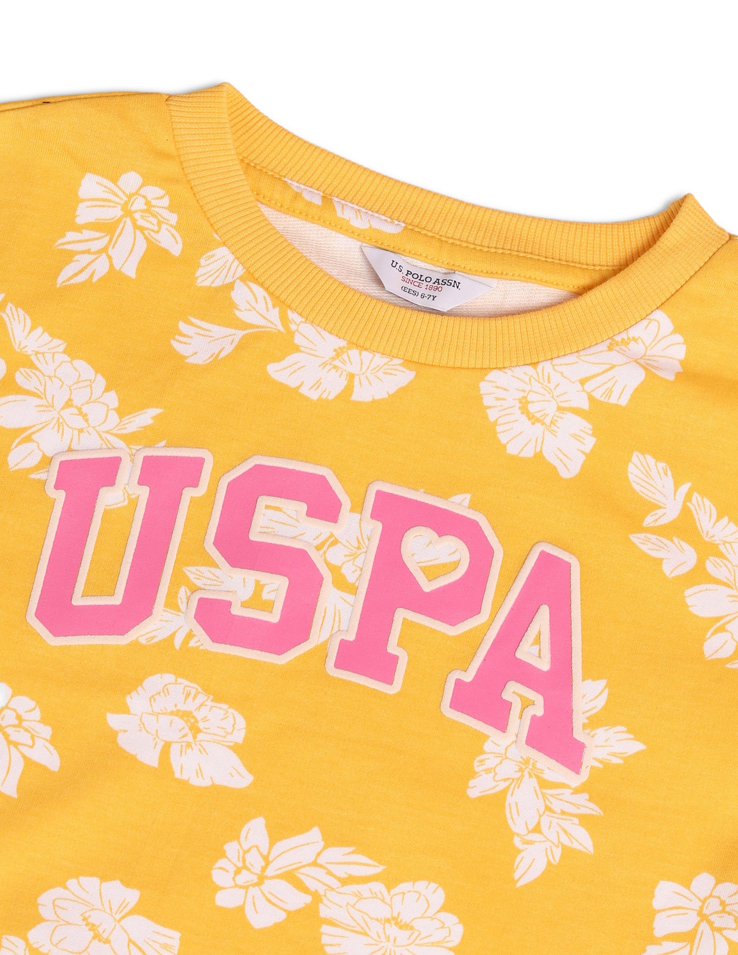 Girls Floral Printed Regular Fit Sweatshirt Yellow - U.S. POLO ASSN. | Large