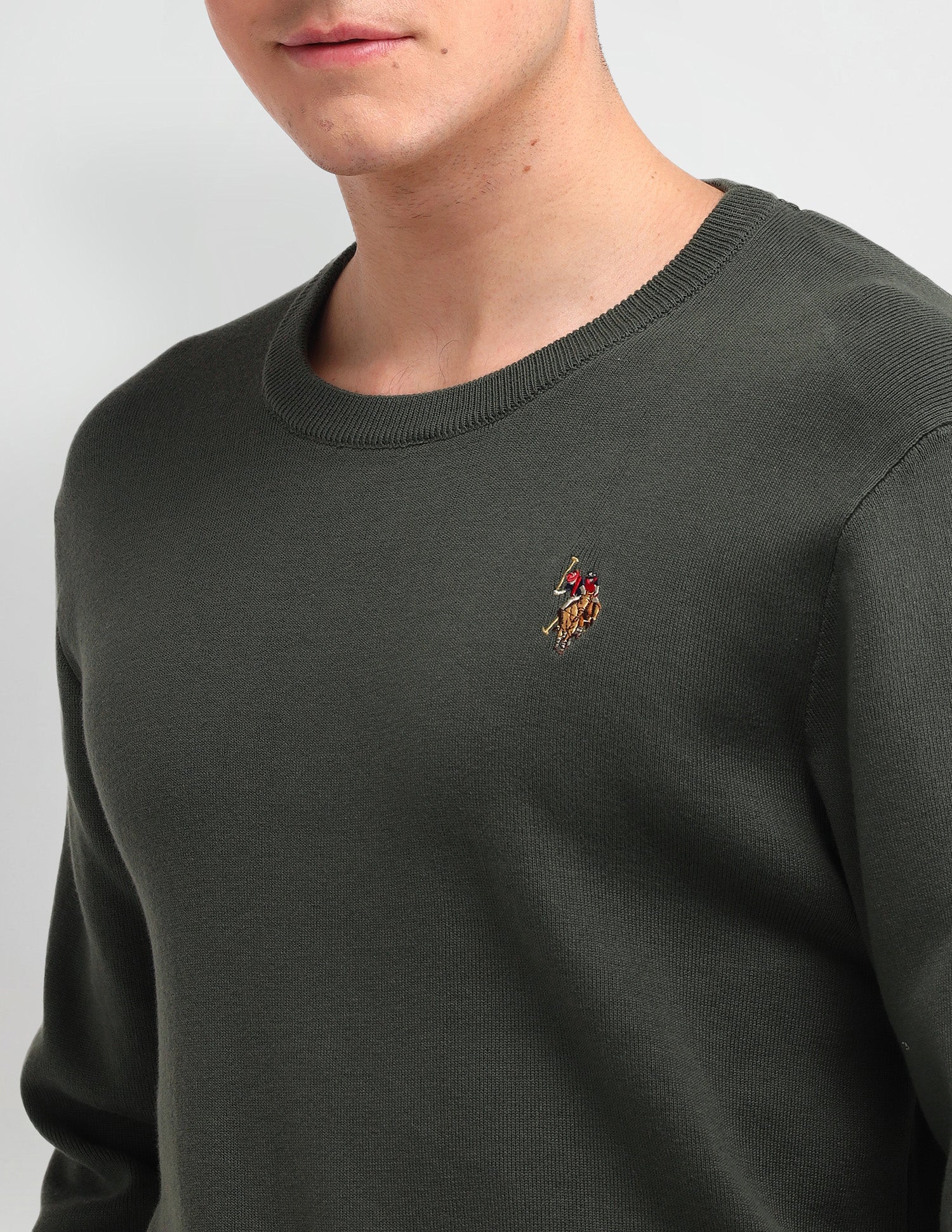 Solid Regular Fit Sweater Olive - U.S. Polo Assn. India | Large