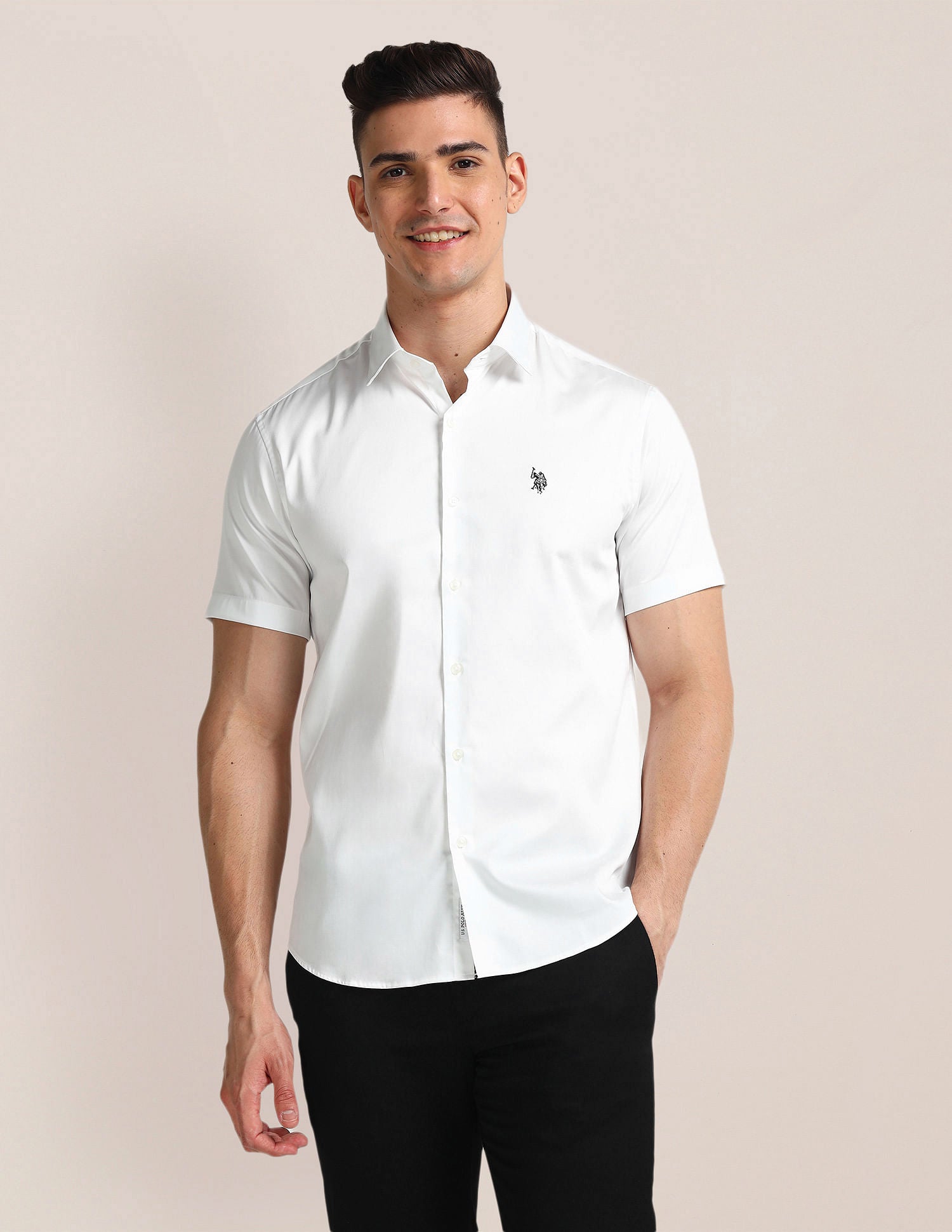 Tailored Regular Fit Solid Shirt White - U.S. Polo Assn. India | Large
