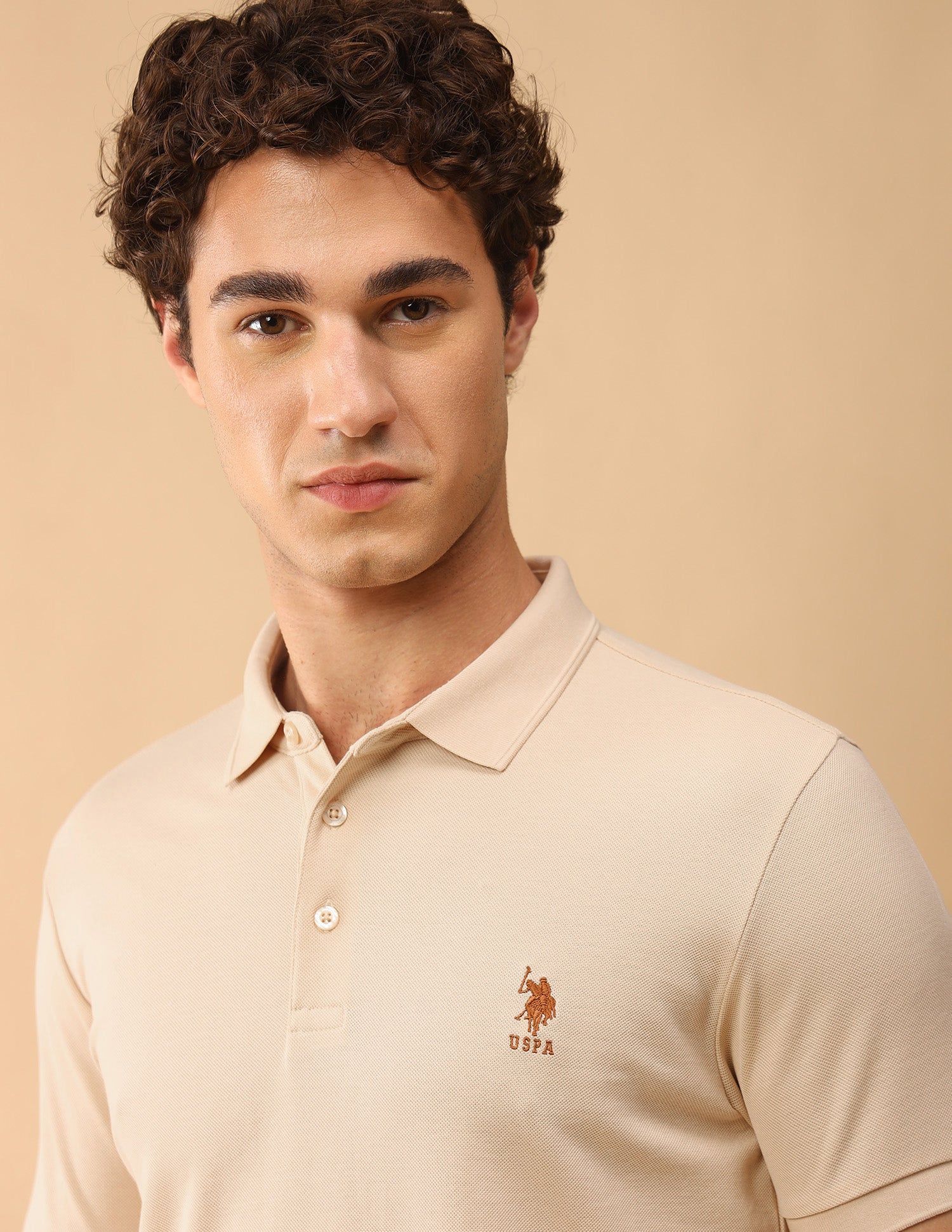 Pacho X Slim Fit Solid Polo Shirt Beige - U.S. Polo Assn. India | Large