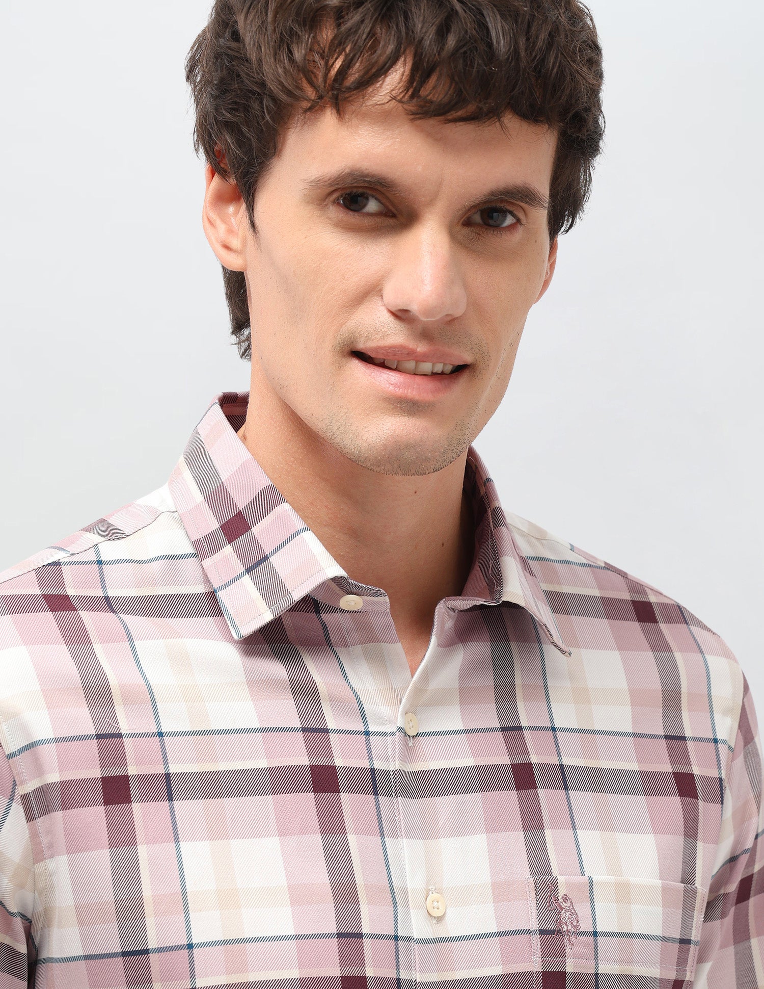Tartan Checked Twill Shirt Peach - U.S. Polo Assn. India | Large