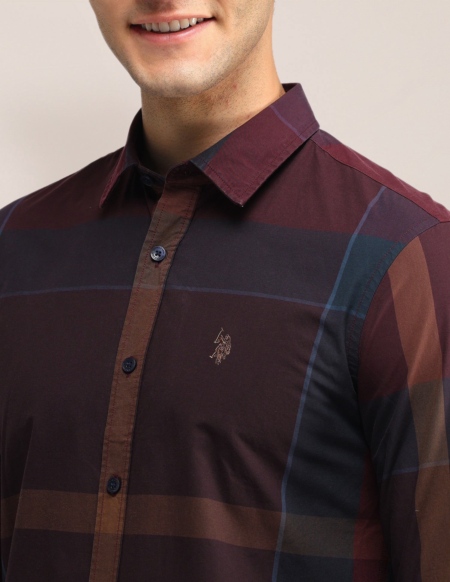 Grid Tattersall Checked Tailored Fit Shirt Maroon - U.S. Polo Assn. India | Large