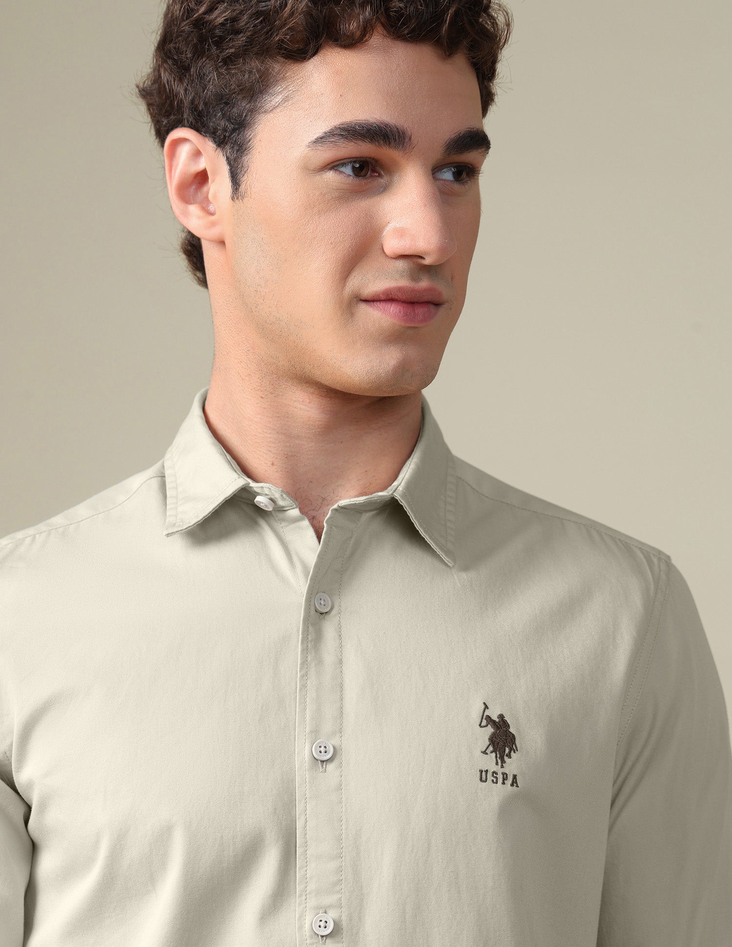 Twill Regular Fit Shirt Beige - U.S. Polo Assn. India | Large