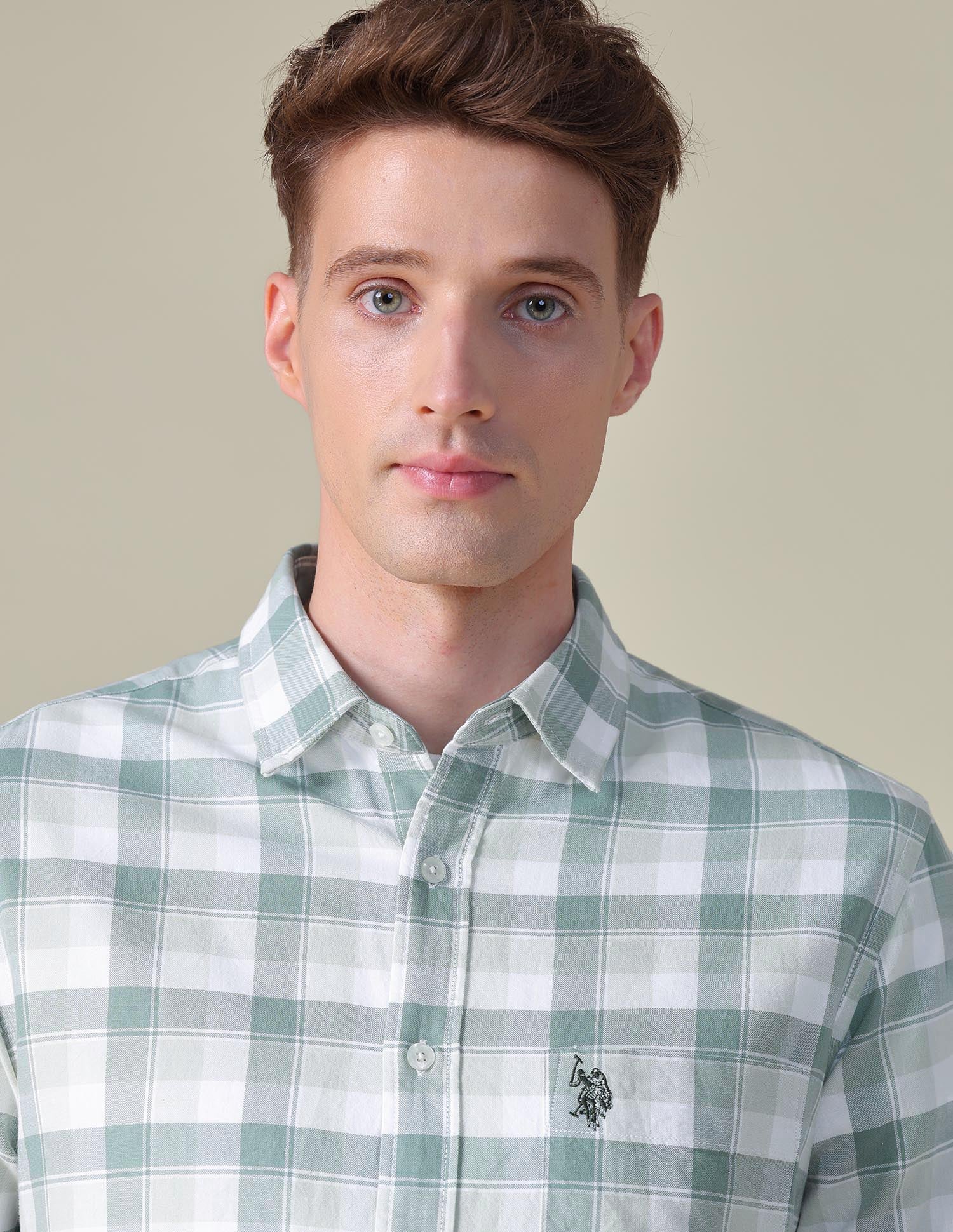 Grid Tattersall Checked Tailored Fit Shirt Light Green - U.S. POLO ASSN. | Large